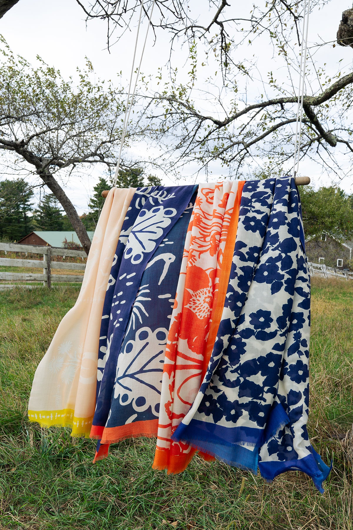 100% WOOL NAVY + ROYAL ANITA SCARF + GIFT BOX