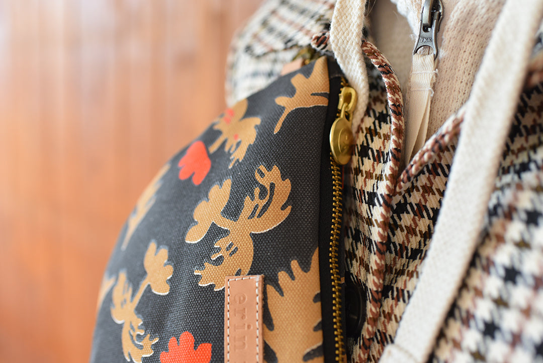 Worn Black Oak Rose Half Moon Bag