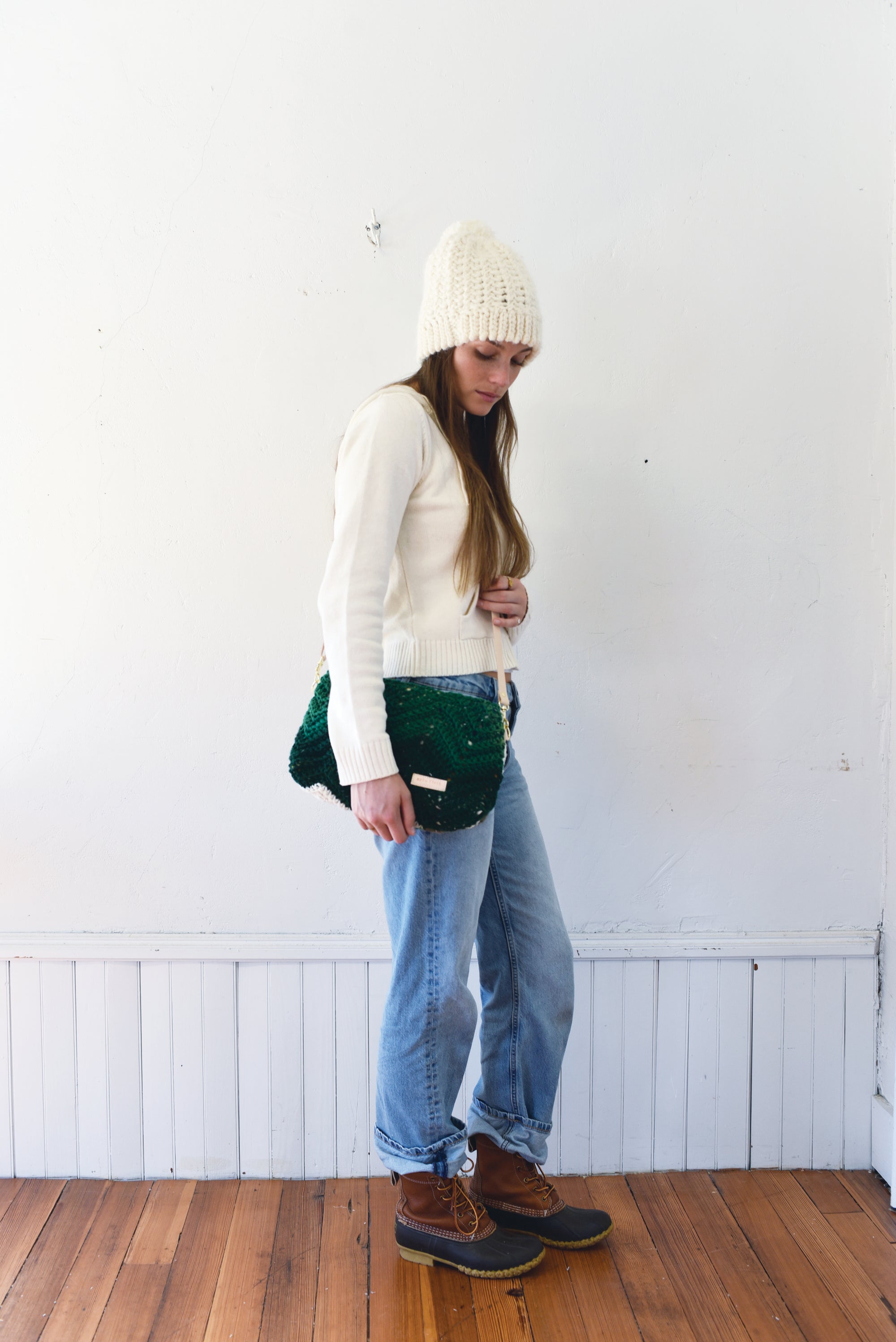 Vintage KNIT Green Chevron Jen Bag Cross Body + Leather Adjustable Strap!