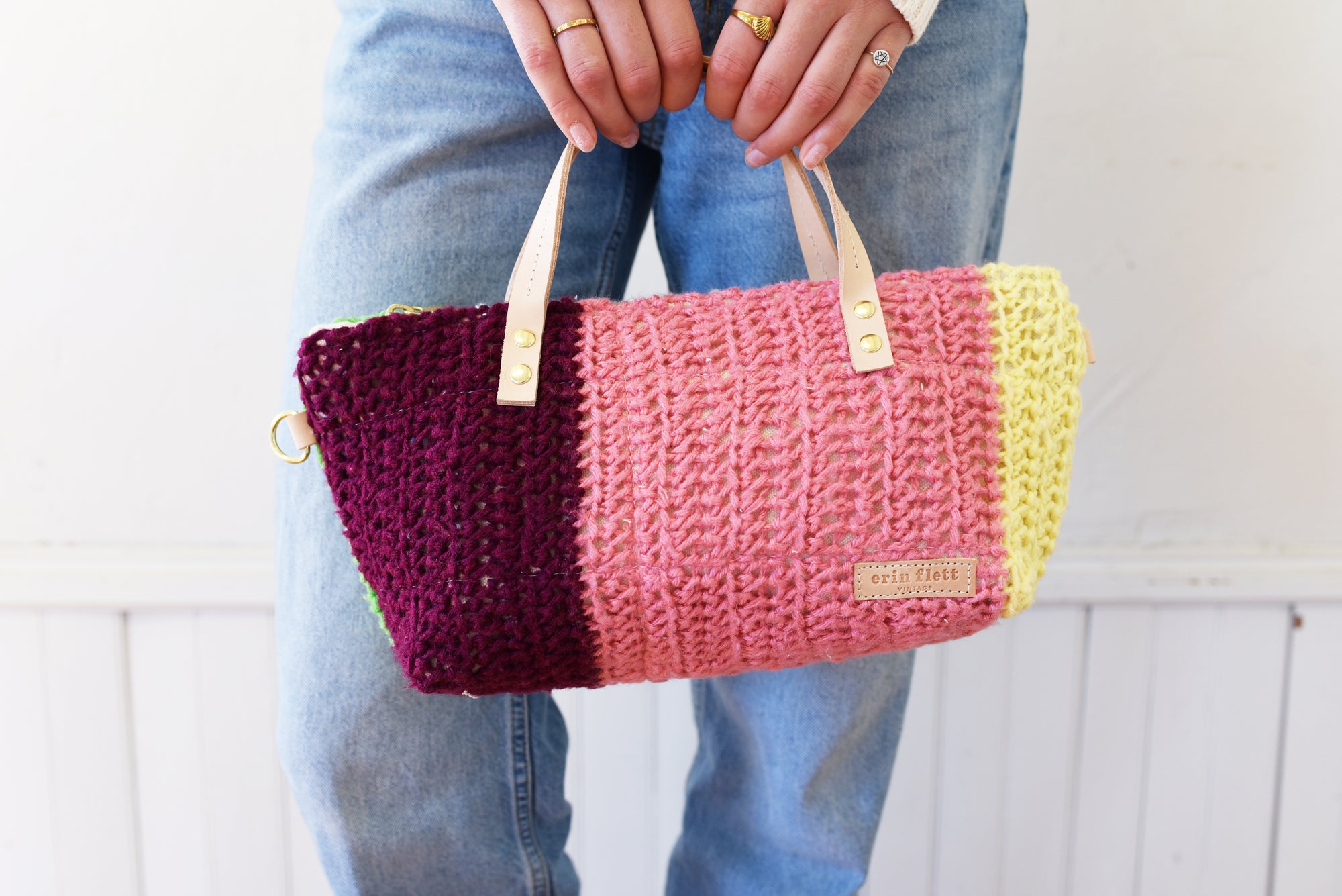 Multi Color Vintage Knit Blanket Satchel Bag - Small (JUST ONE!!!)