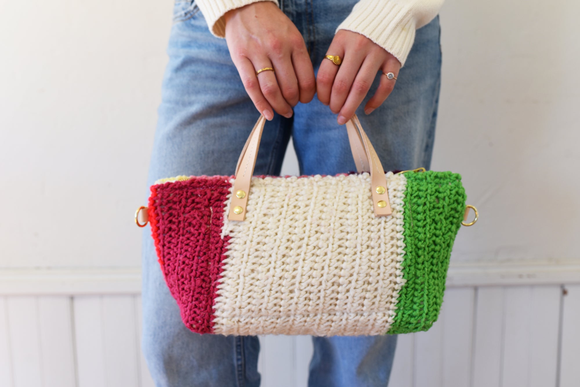 Multi Color Vintage Knit Blanket Satchel Bag - Small (JUST ONE!!!)