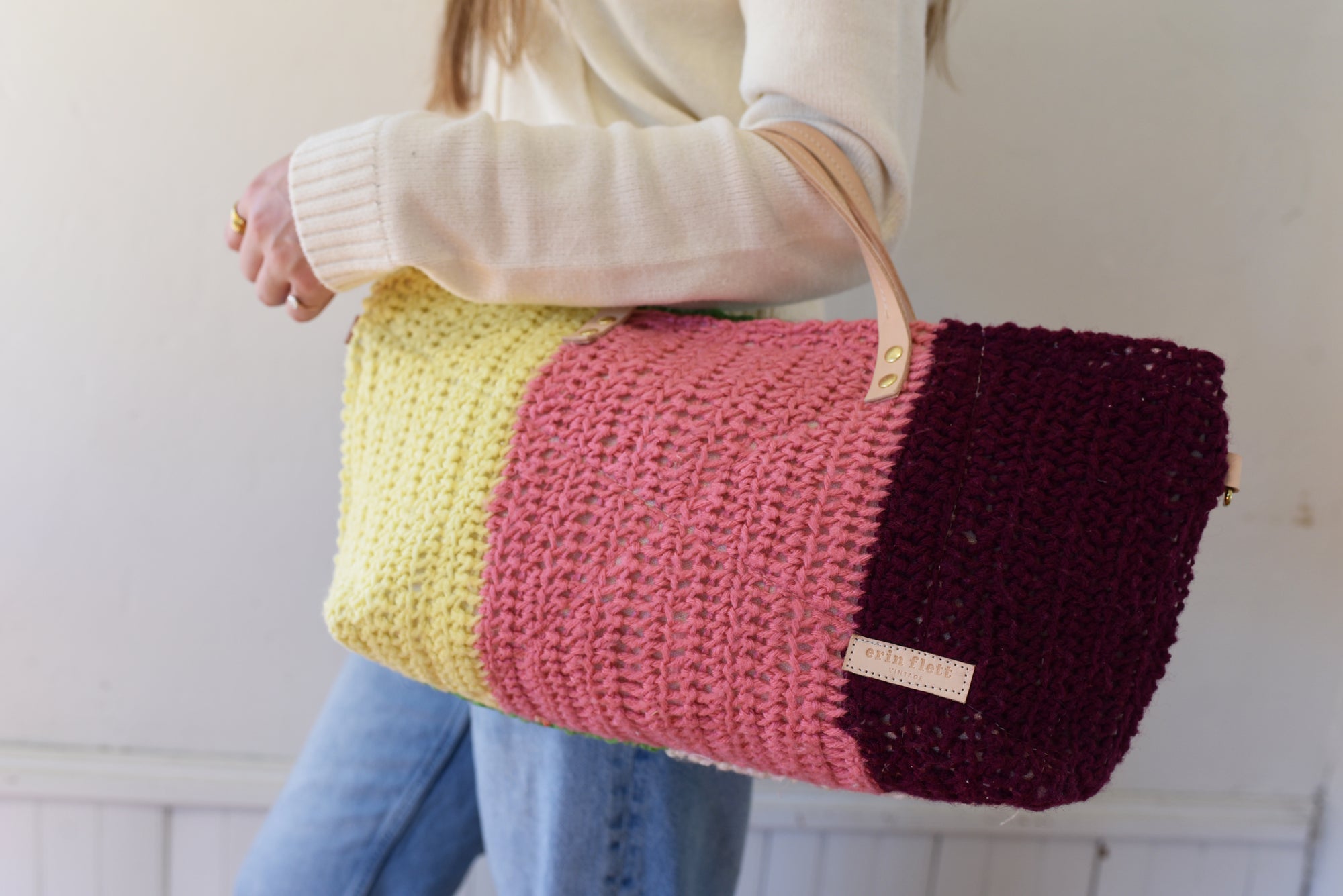Multi Colored Vintage Knit Large Satchel (JUST ONE MADE!!!!)