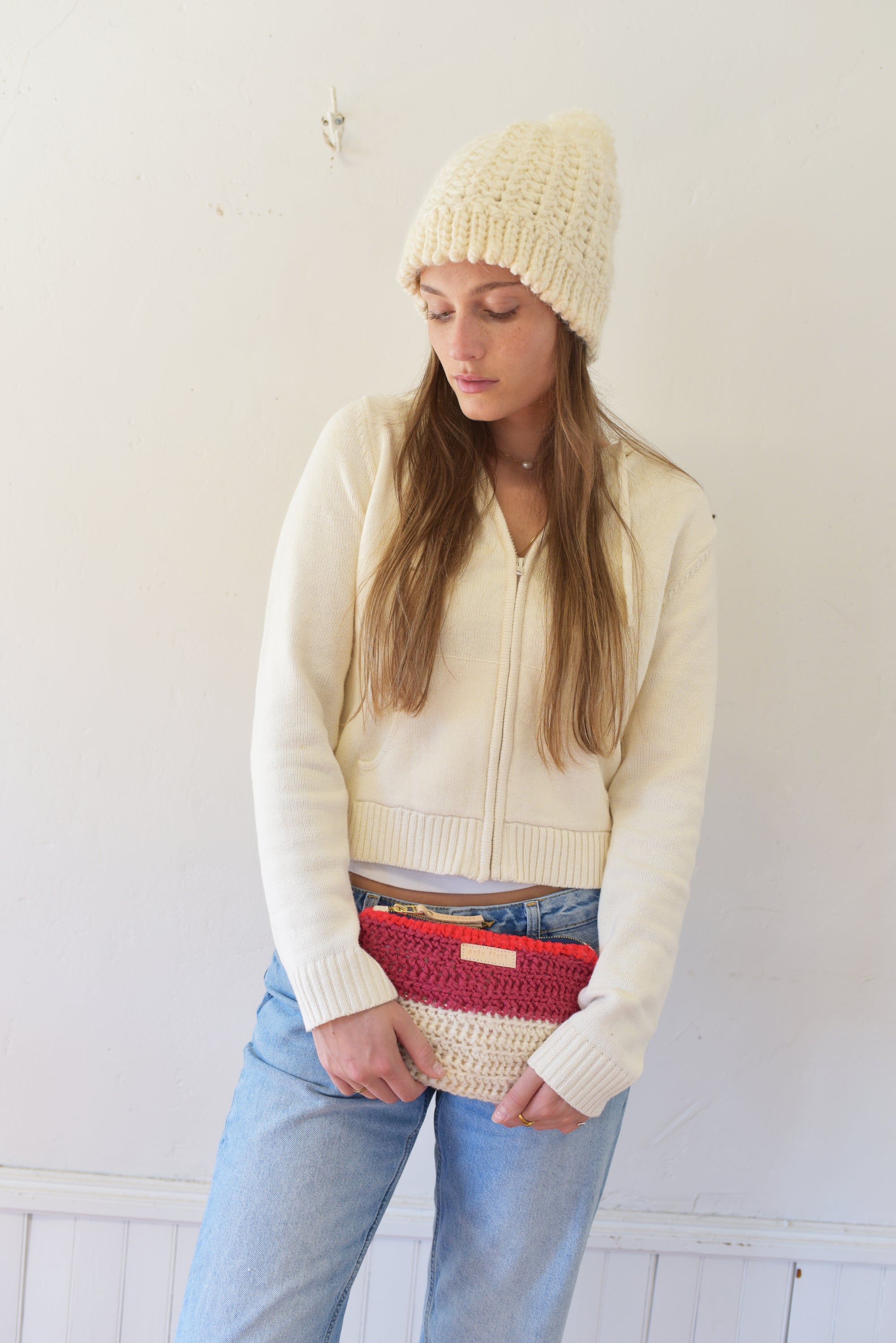 Multi Colored KNIT Zip + Sweet Contrasting color top (ONLY ONE!!!!)