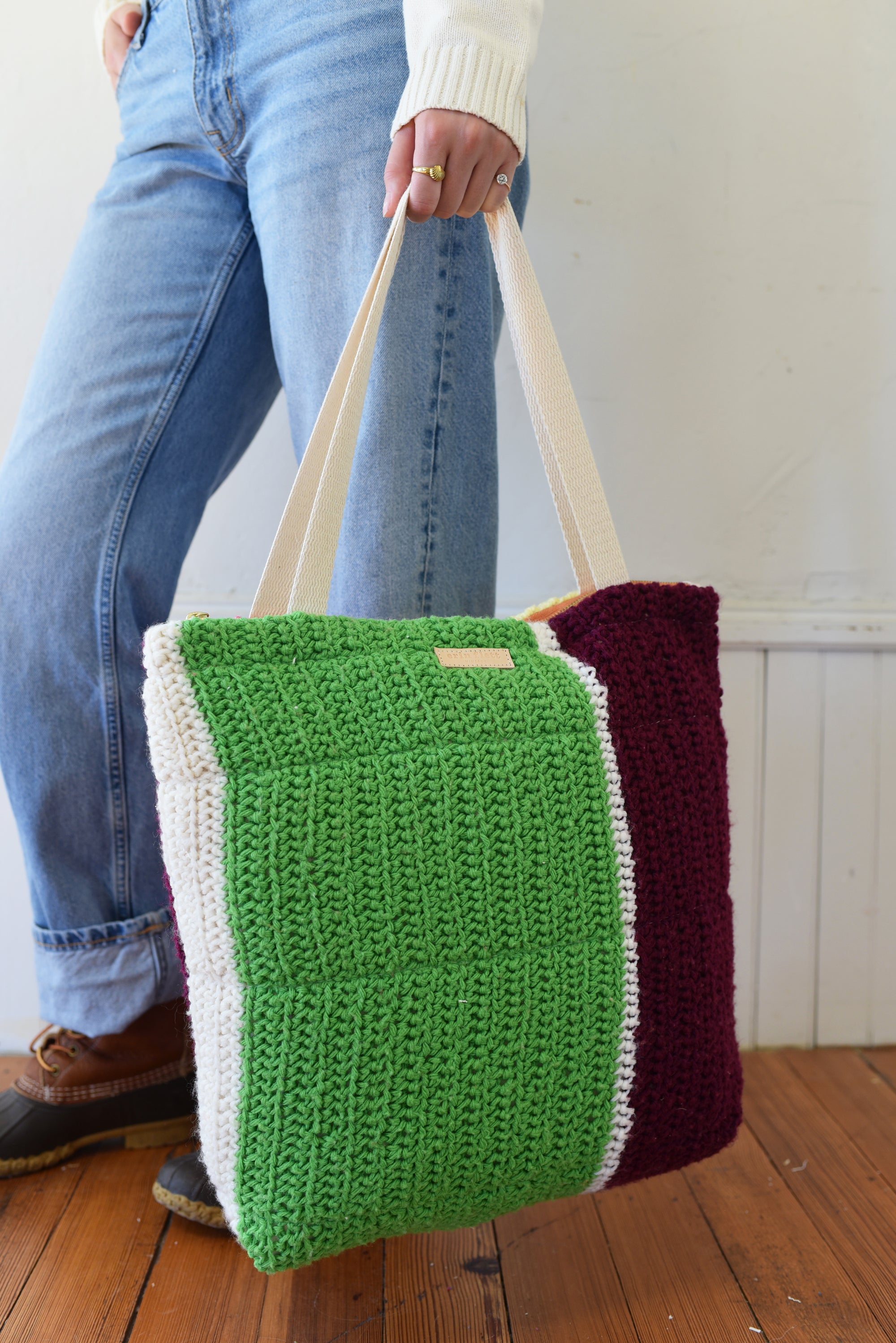 Heavy Canvas Multi Colored Knitted Tote