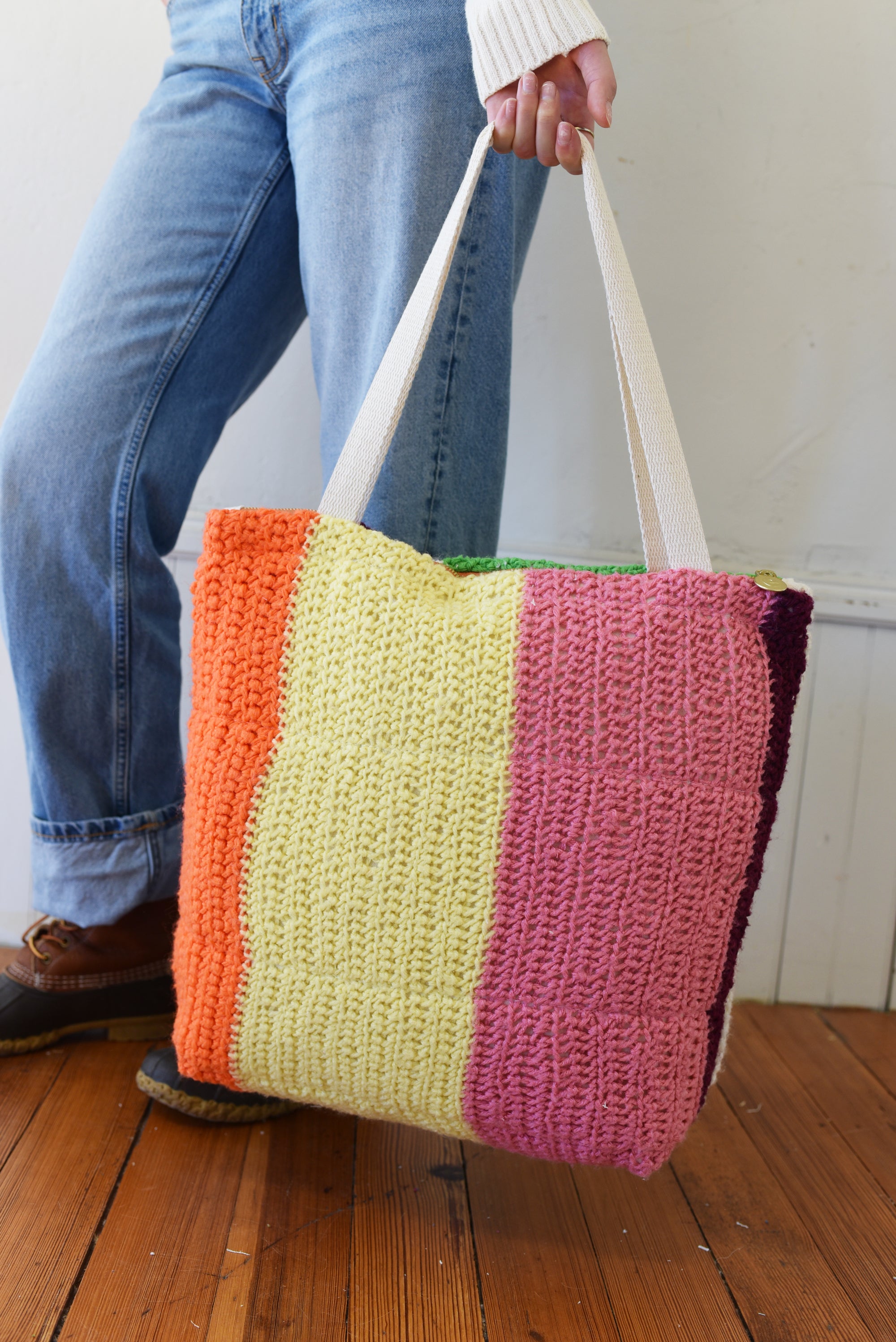 Heavy Canvas Multi Colored Knitted Tote