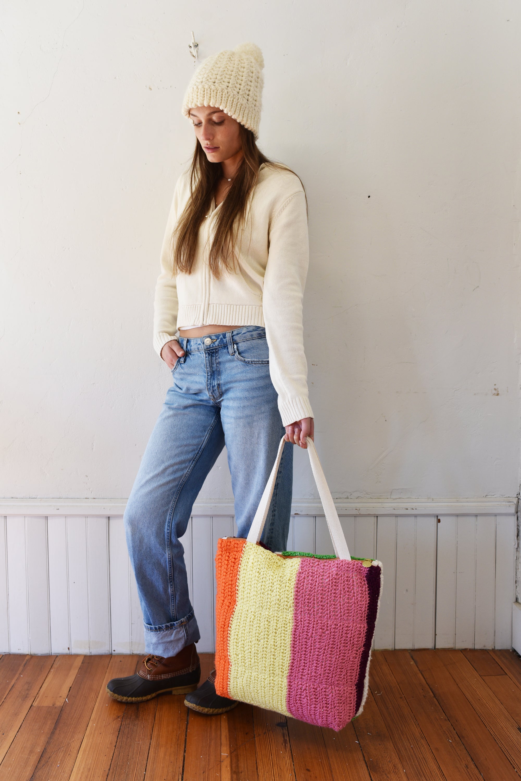 Heavy Canvas Multi Colored Knitted Tote