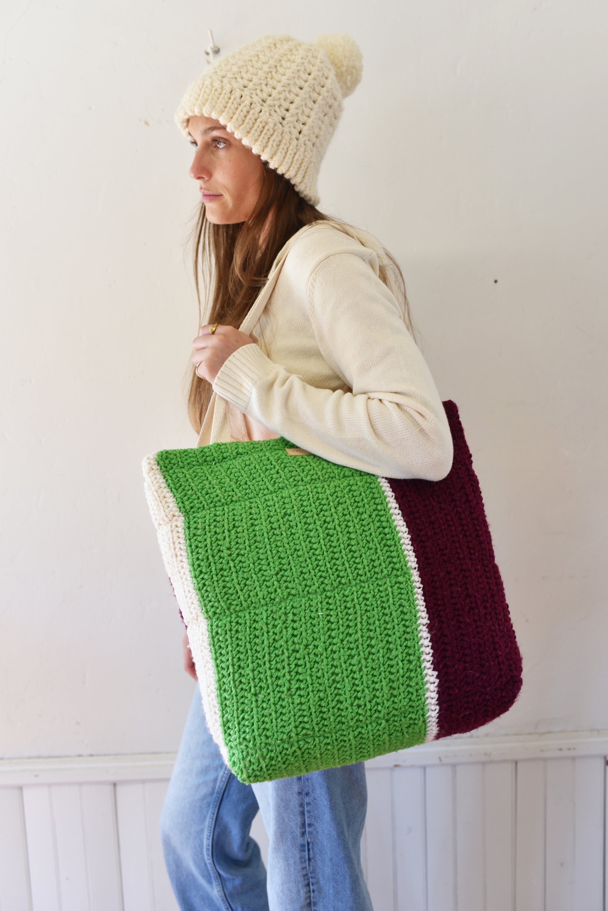 Heavy Canvas Multi Colored Knitted Tote