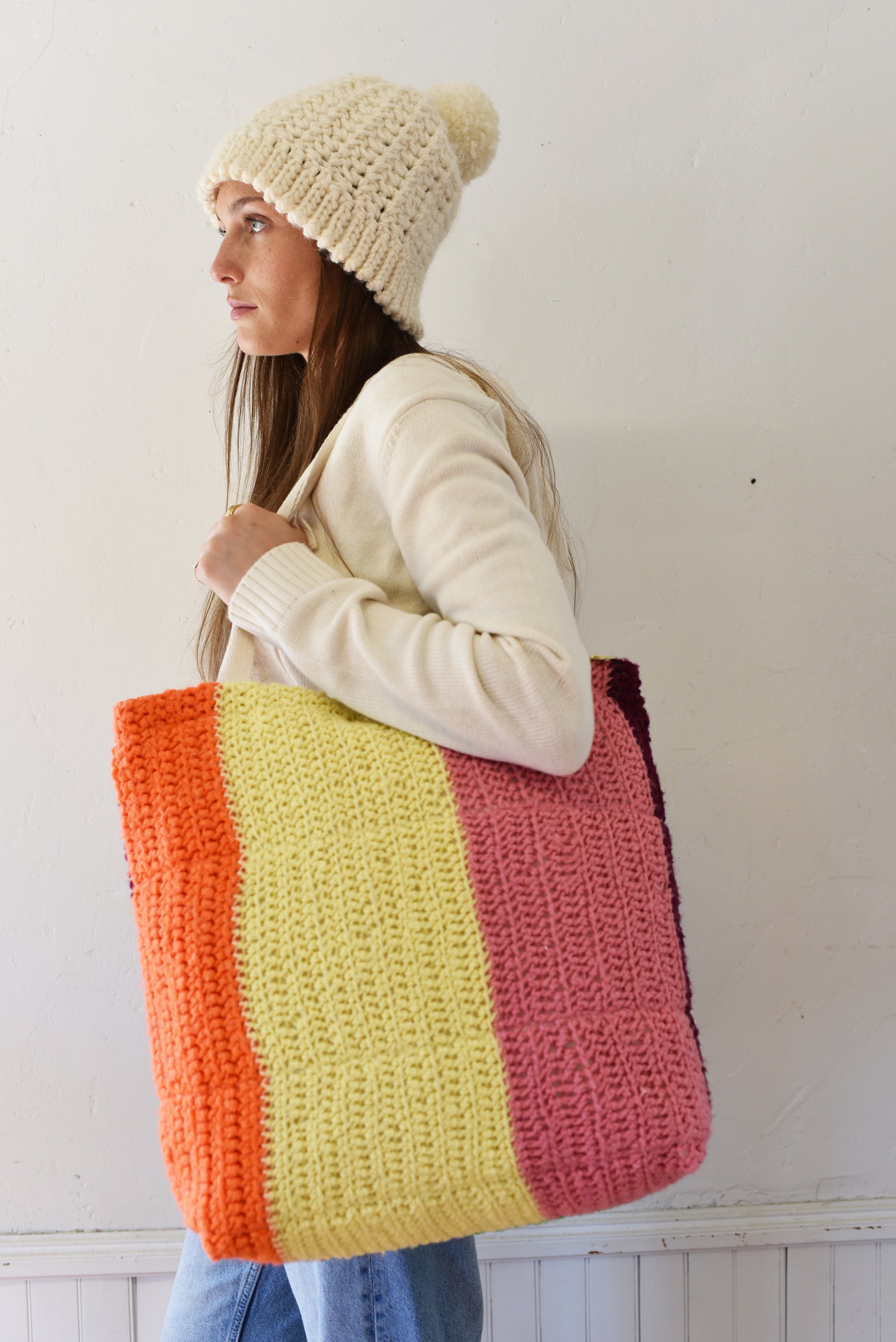 Heavy Canvas Multi Colored Knitted Tote
