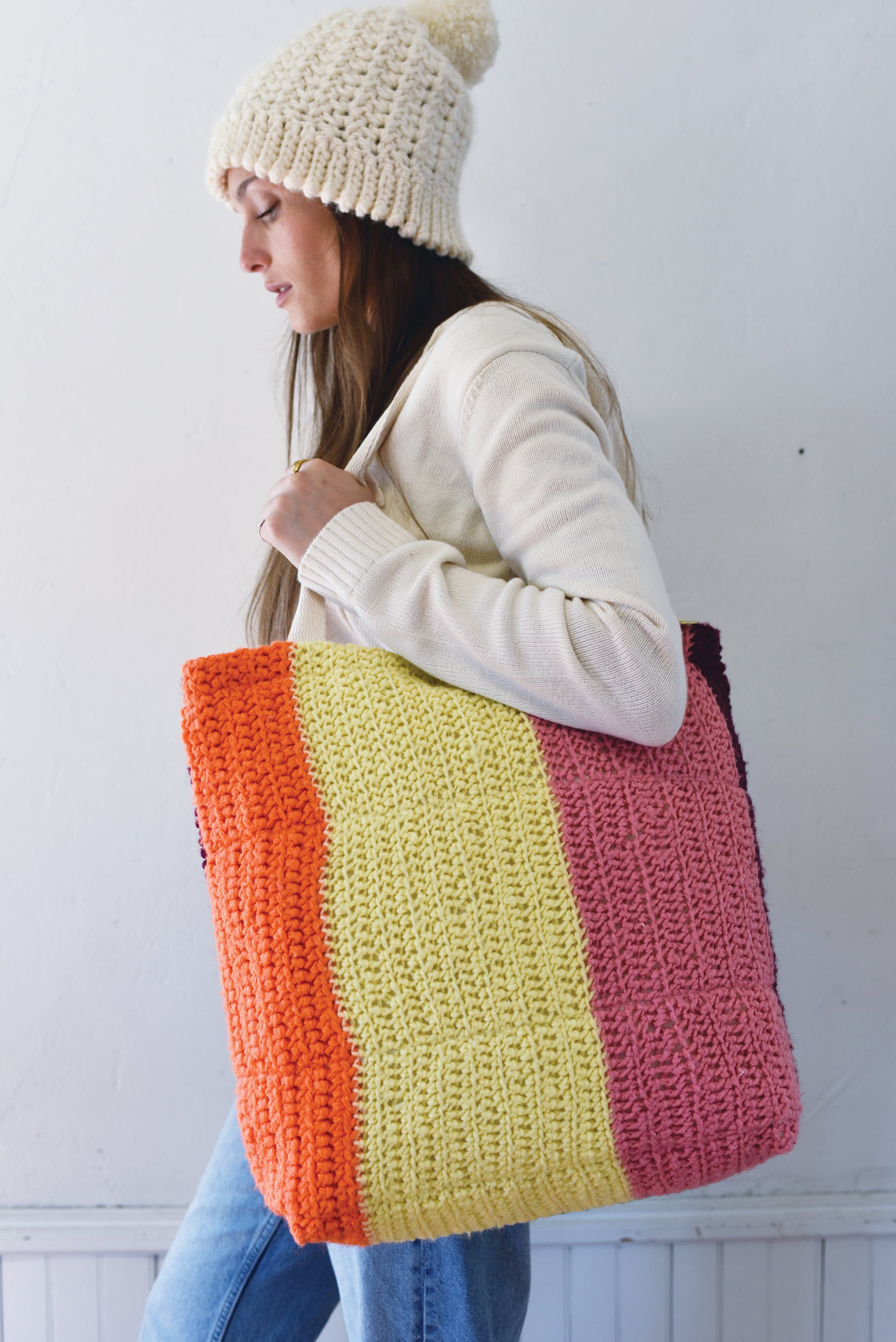 Heavy Canvas Multi Colored Knitted Tote