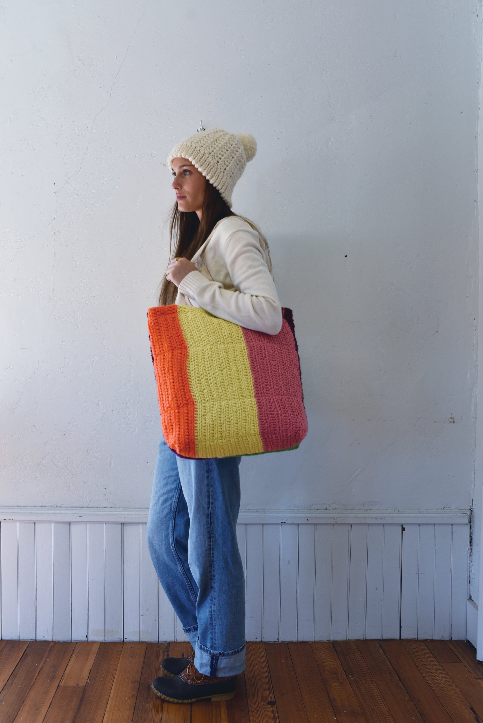 Heavy Canvas Multi Colored Knitted Tote