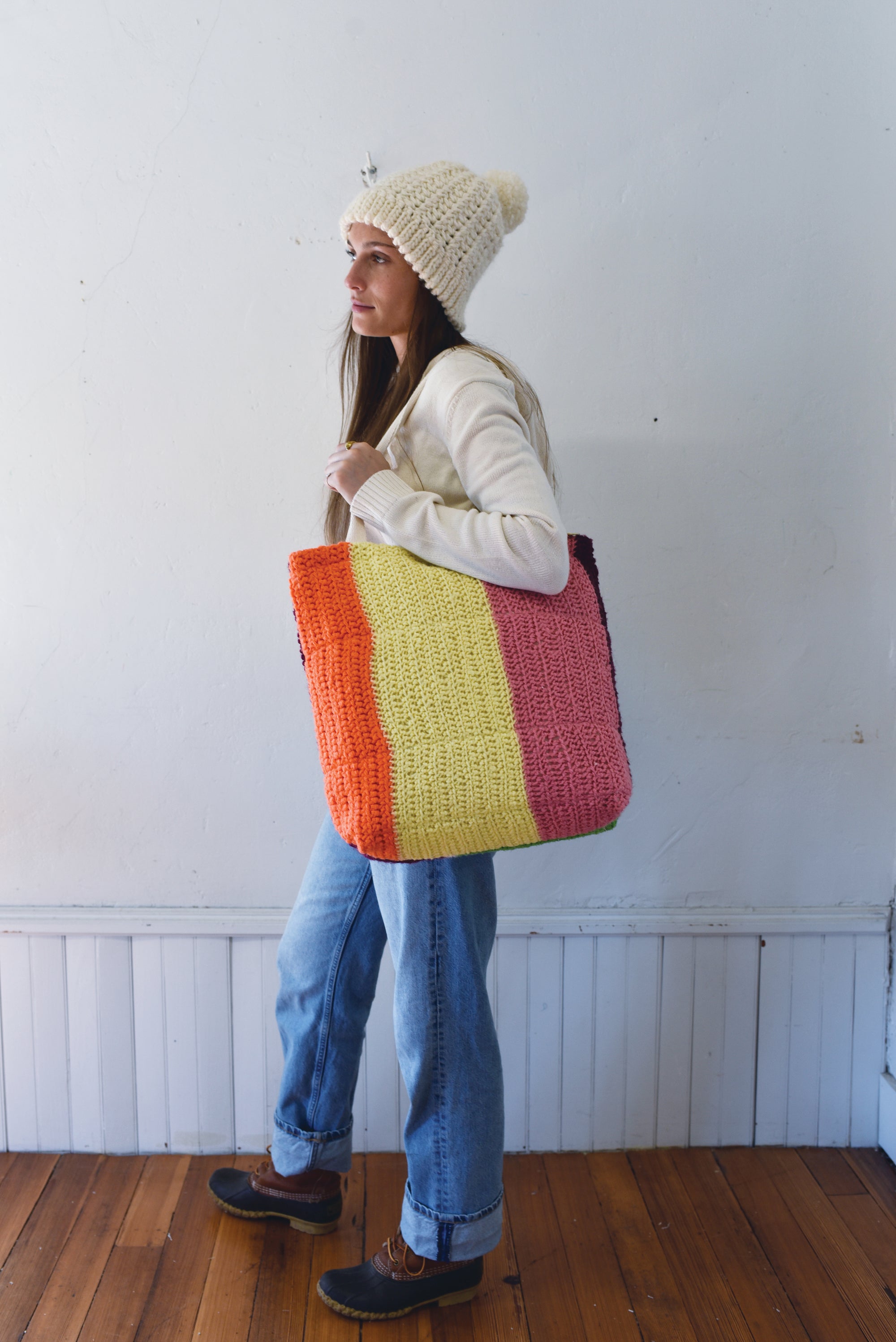 Heavy Canvas Multi Colored Knitted Tote