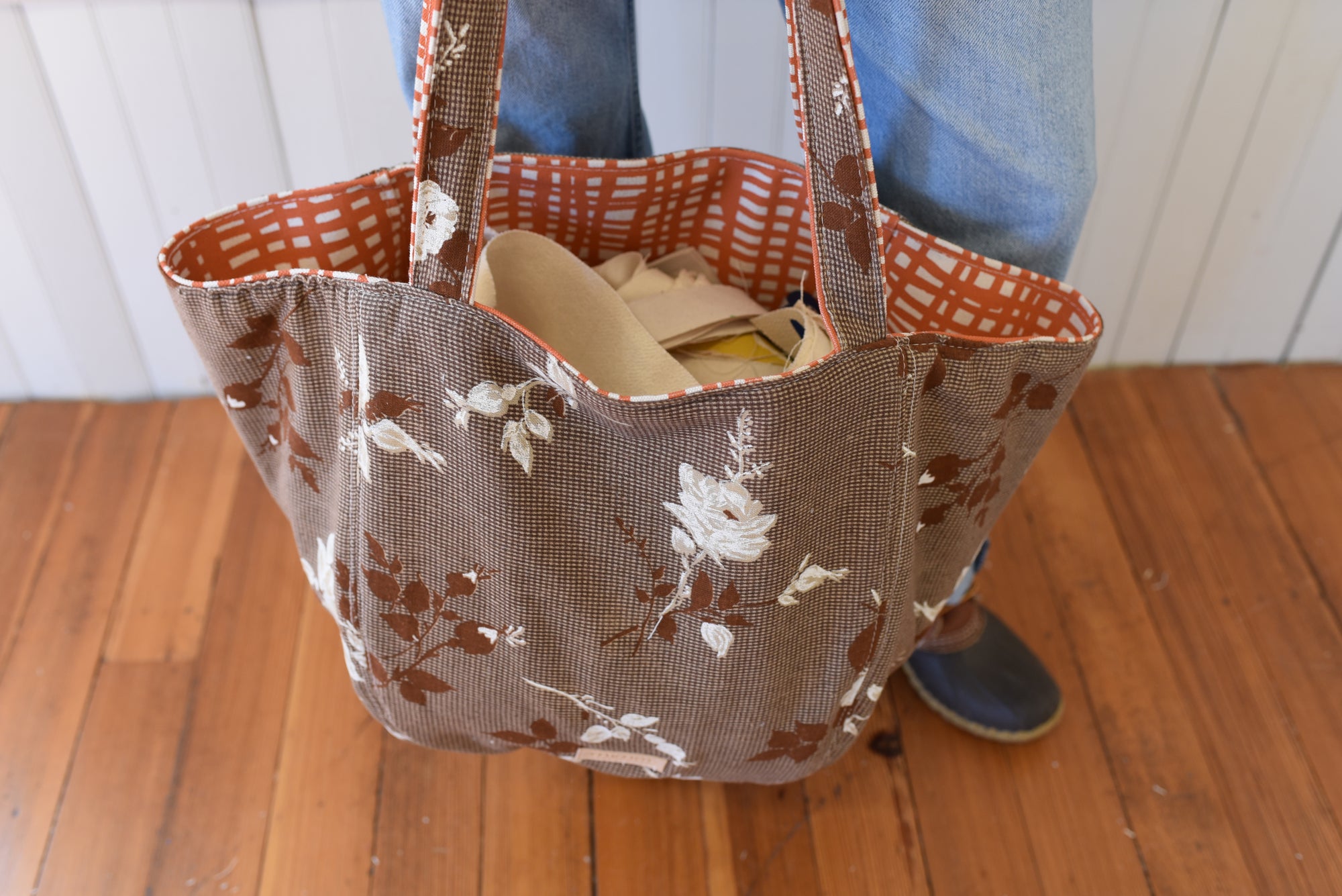 Vintage Boho Tote Brown Floral + Erin Flett print inside