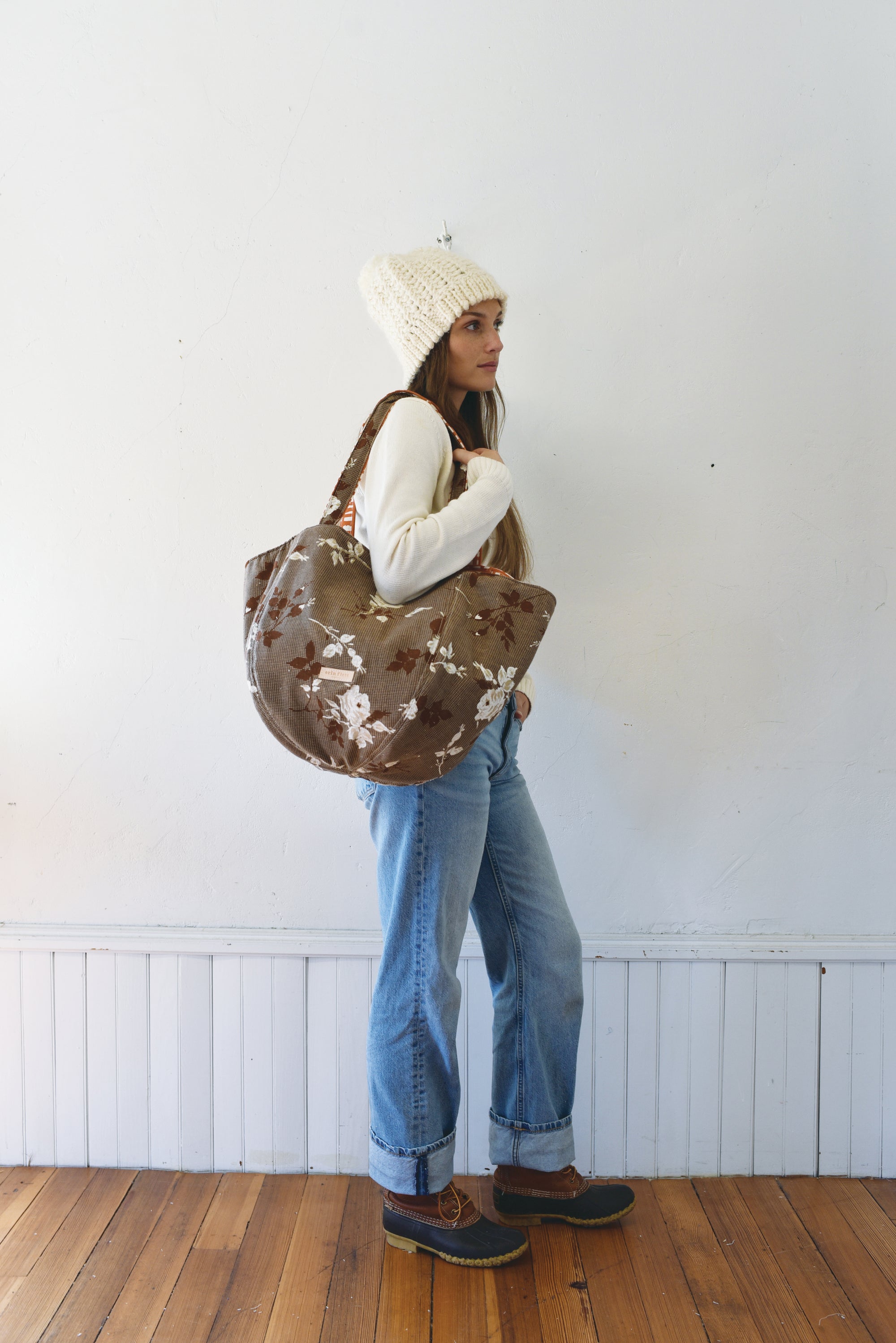 Vintage Boho Tote Brown Floral + Erin Flett print inside