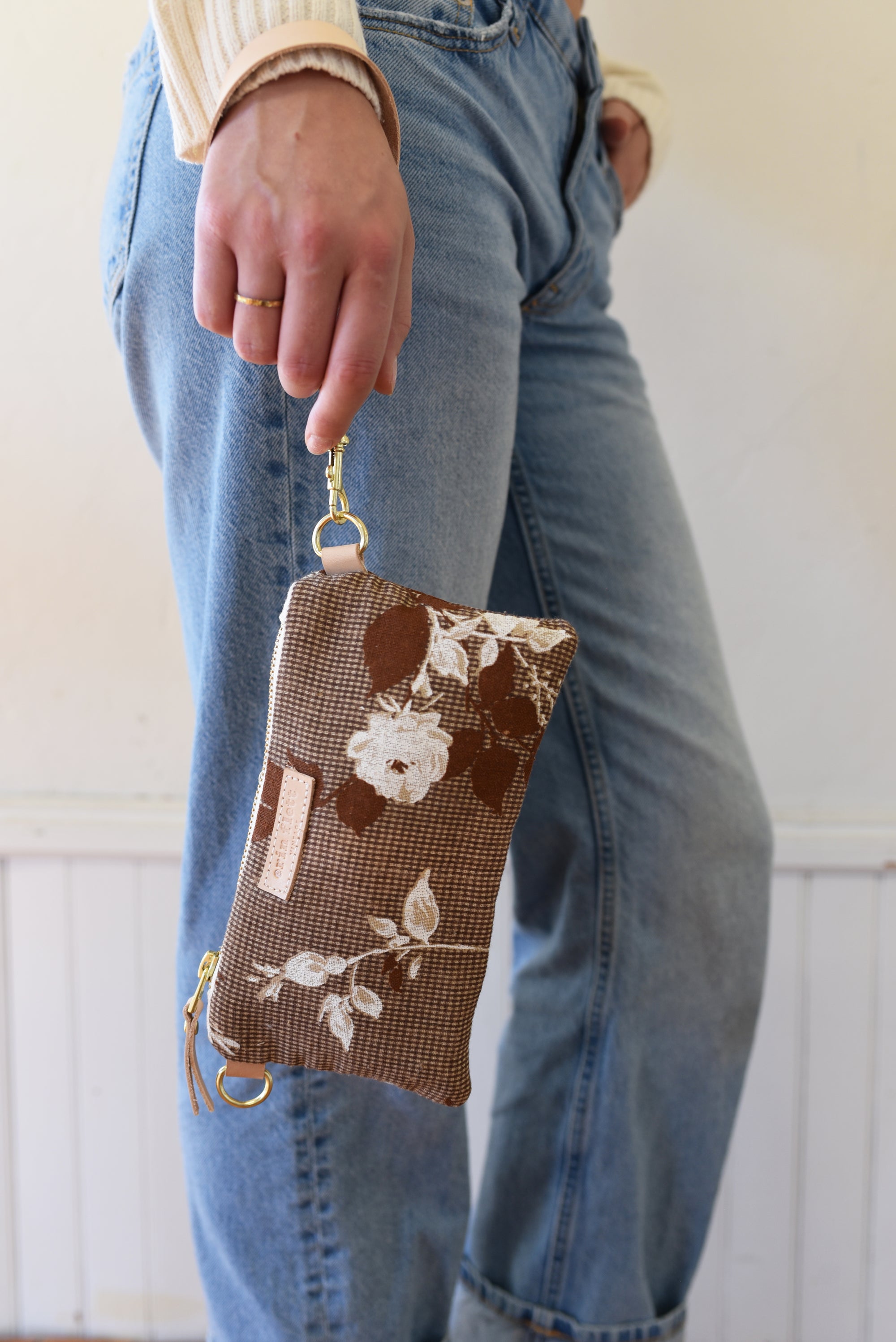 Chocolate Brown Vintage Floral Wristlet