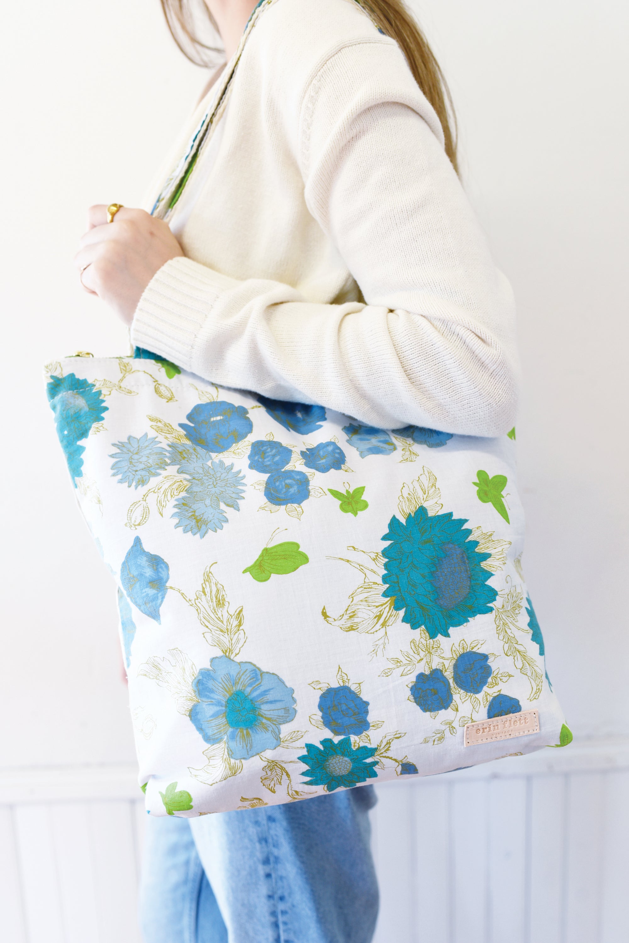 Vintage Butterfly Blue Green Floral print Carry All