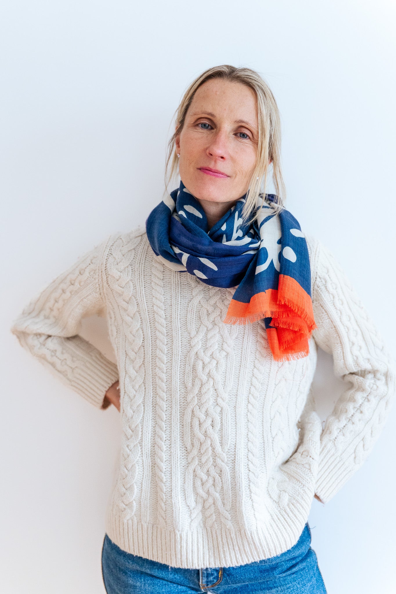 100% WOOL NAVY + RED CRANE SCARF + GIFT BOX