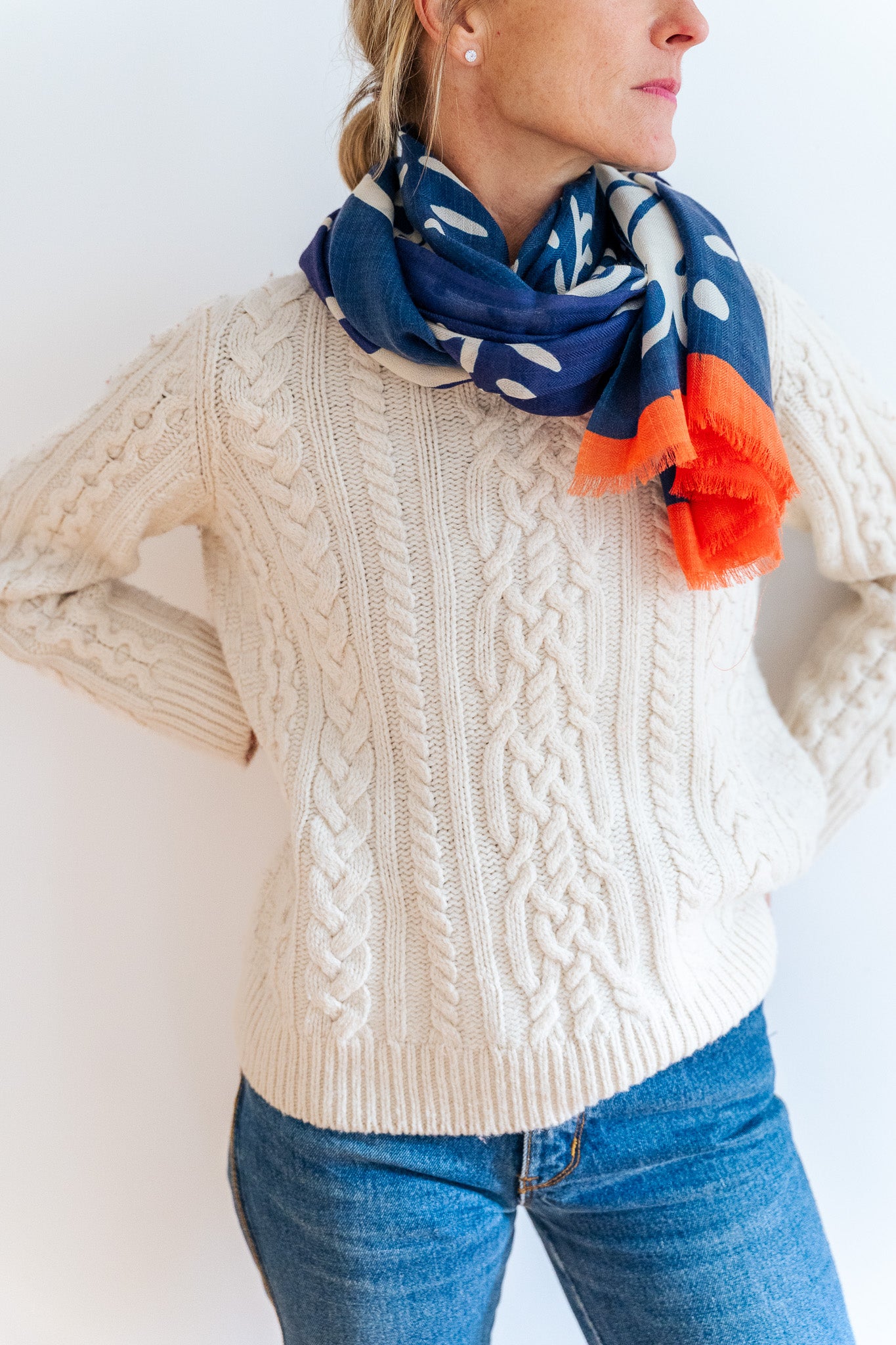 100% WOOL NAVY + RED CRANE SCARF + GIFT BOX