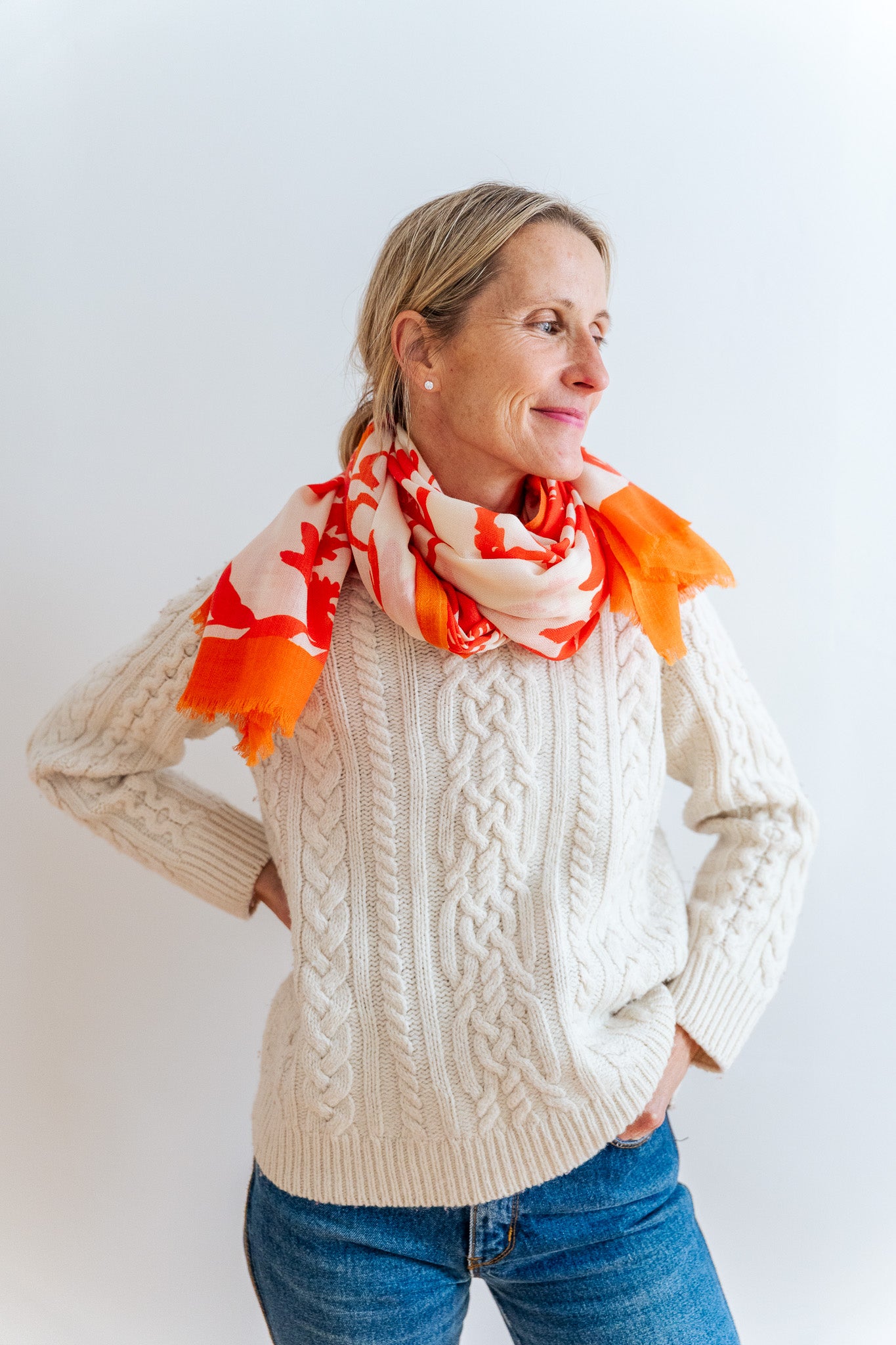 100% WOOL ORANGE FLAGGY MEADOW SCARF + GIFT BOX
