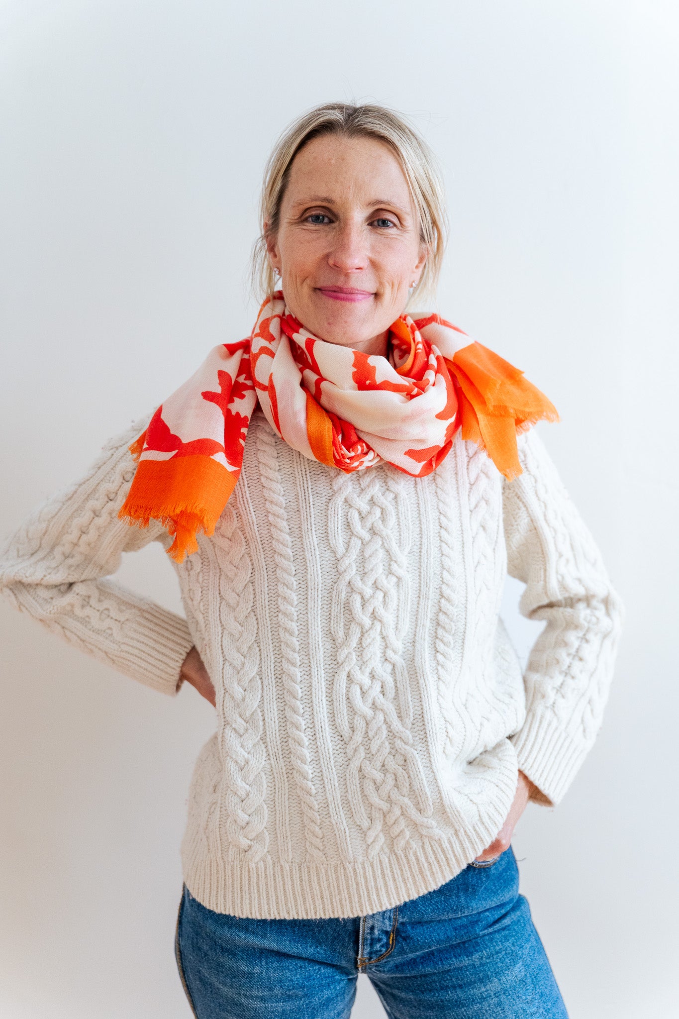 100% WOOL ORANGE FLAGGY MEADOW SCARF + GIFT BOX