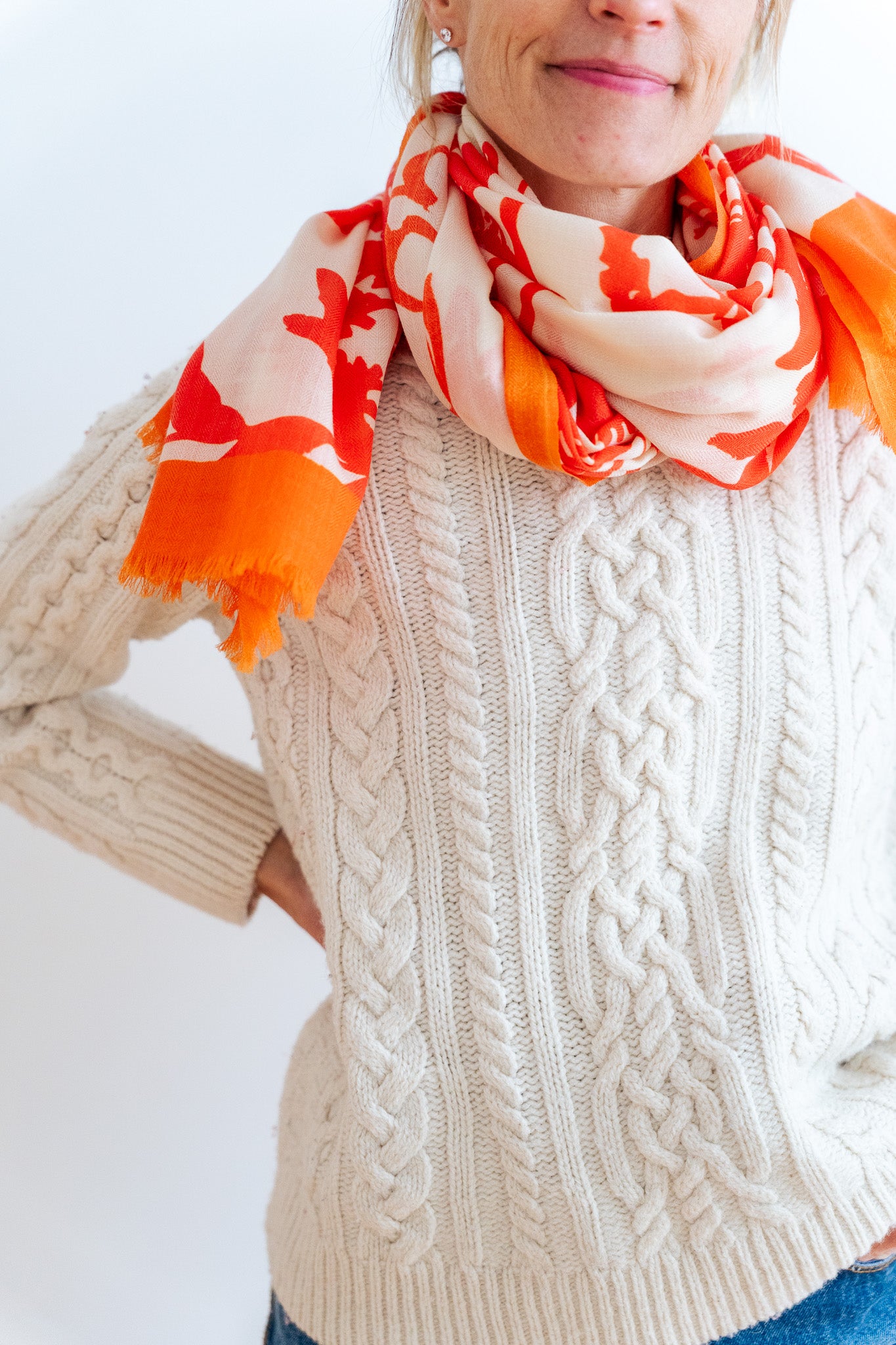 100% WOOL ORANGE FLAGGY MEADOW SCARF + GIFT BOX