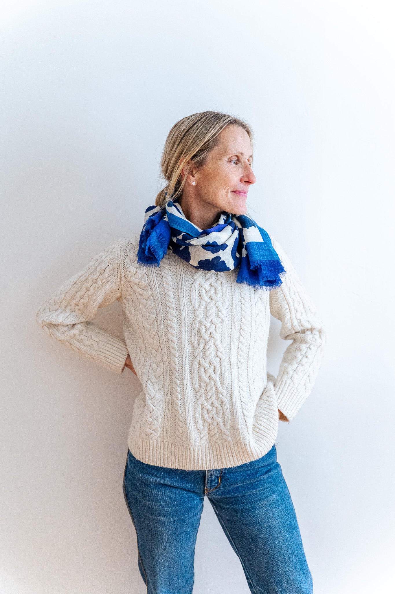 100% WOOL NAVY + ROYAL ANITA SCARF + GIFT BOX