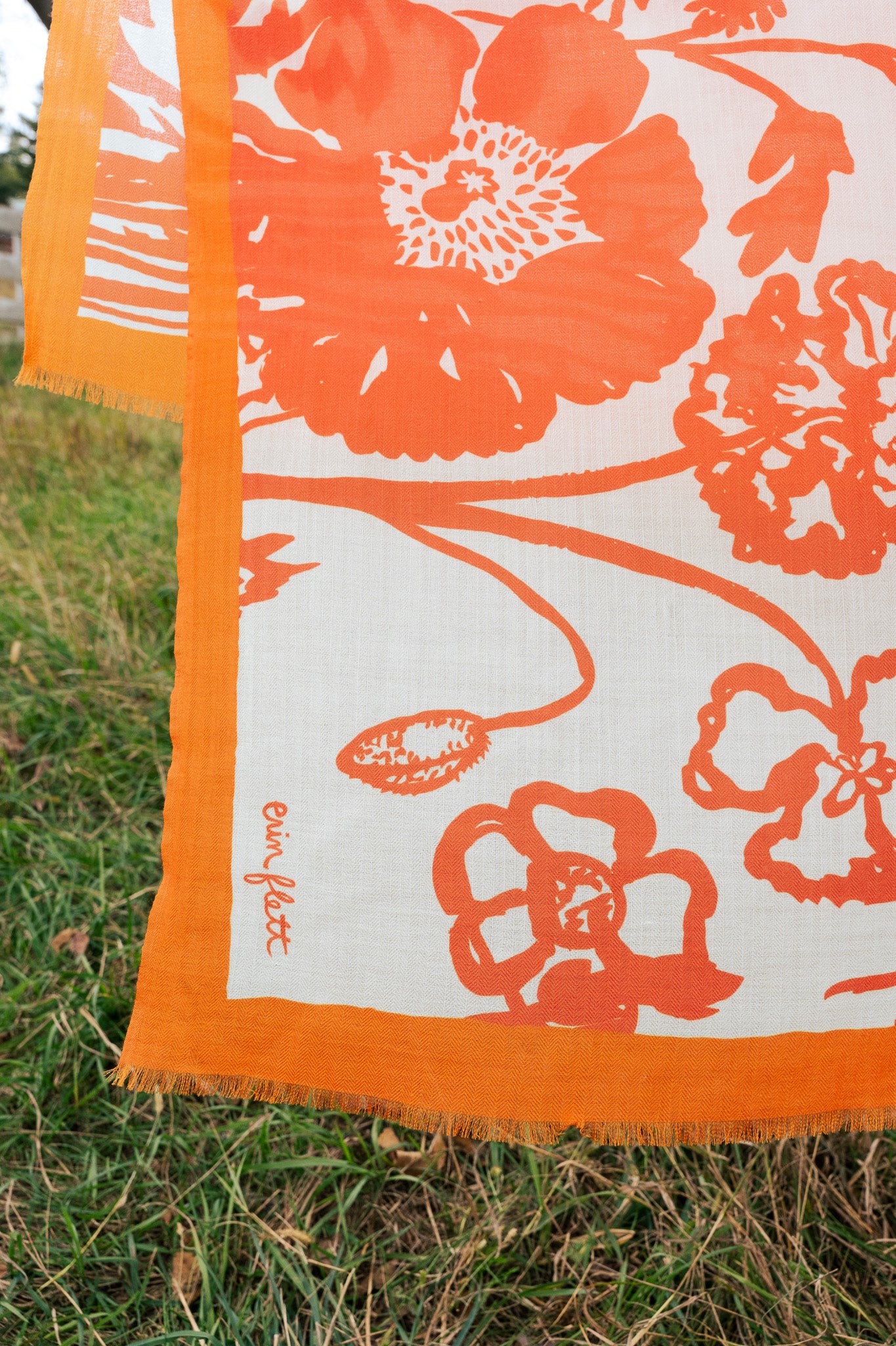 100% WOOL ORANGE FLAGGY MEADOW SCARF + GIFT BOX