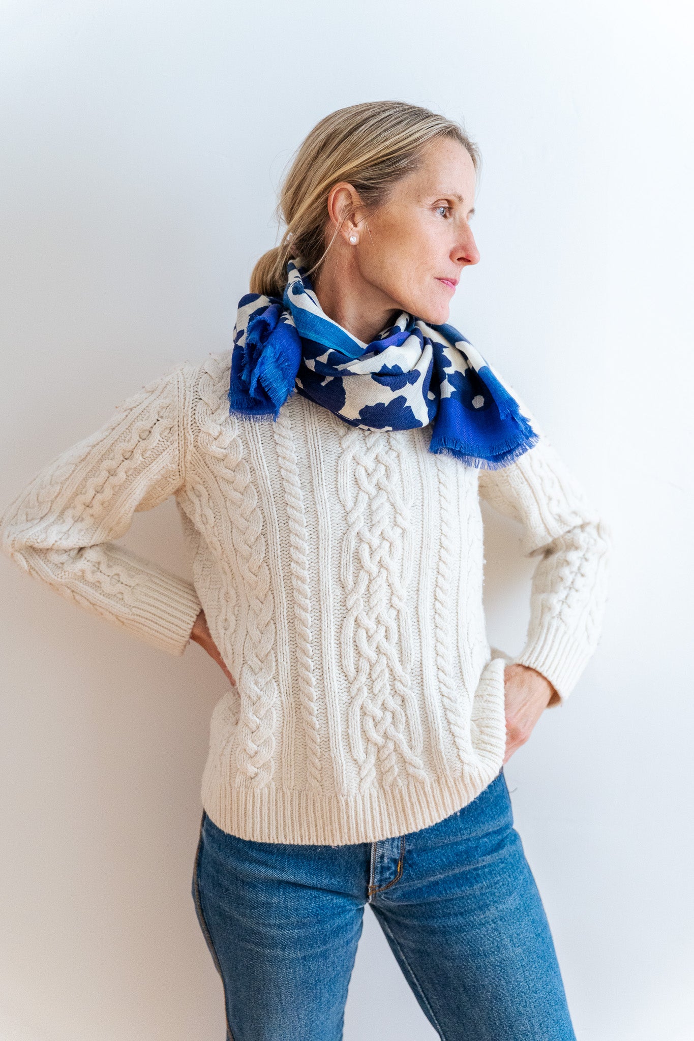 100% WOOL NAVY + ROYAL ANITA SCARF + GIFT BOX