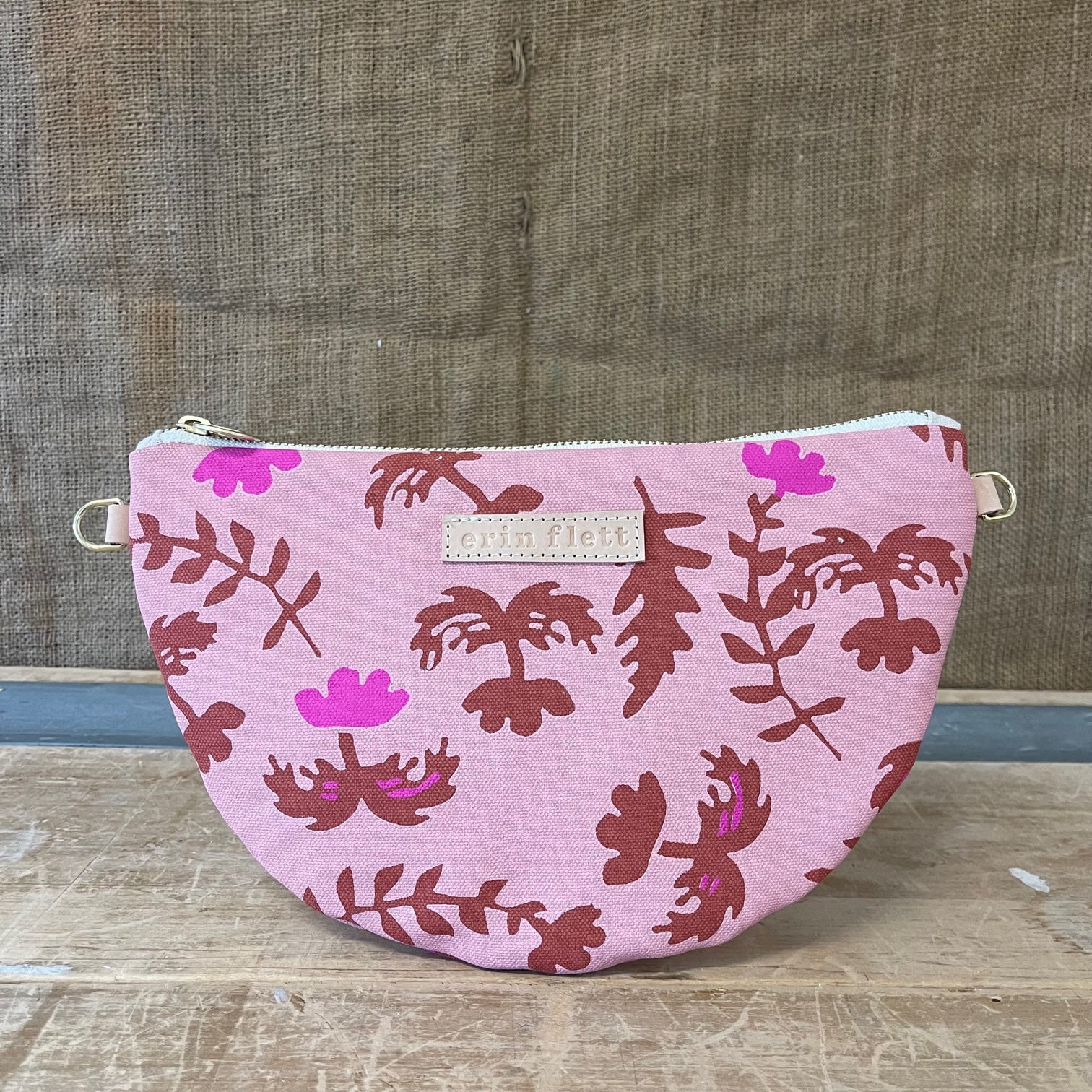 Pink Oak Rose Half Moon Bag