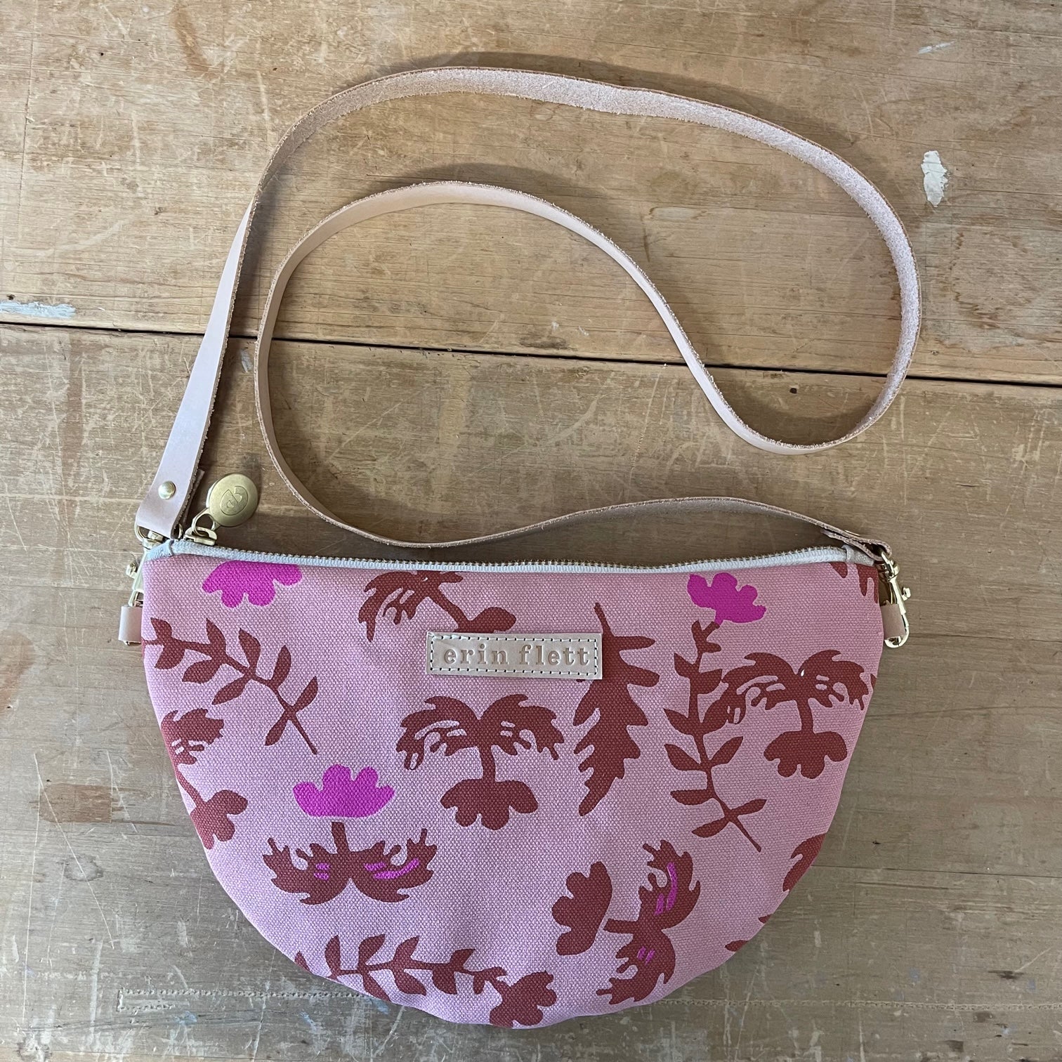 Pink Oak Rose Half Moon Bag