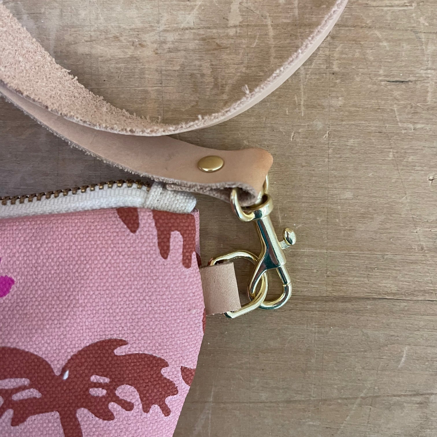 Pink Oak Rose Half Moon Bag