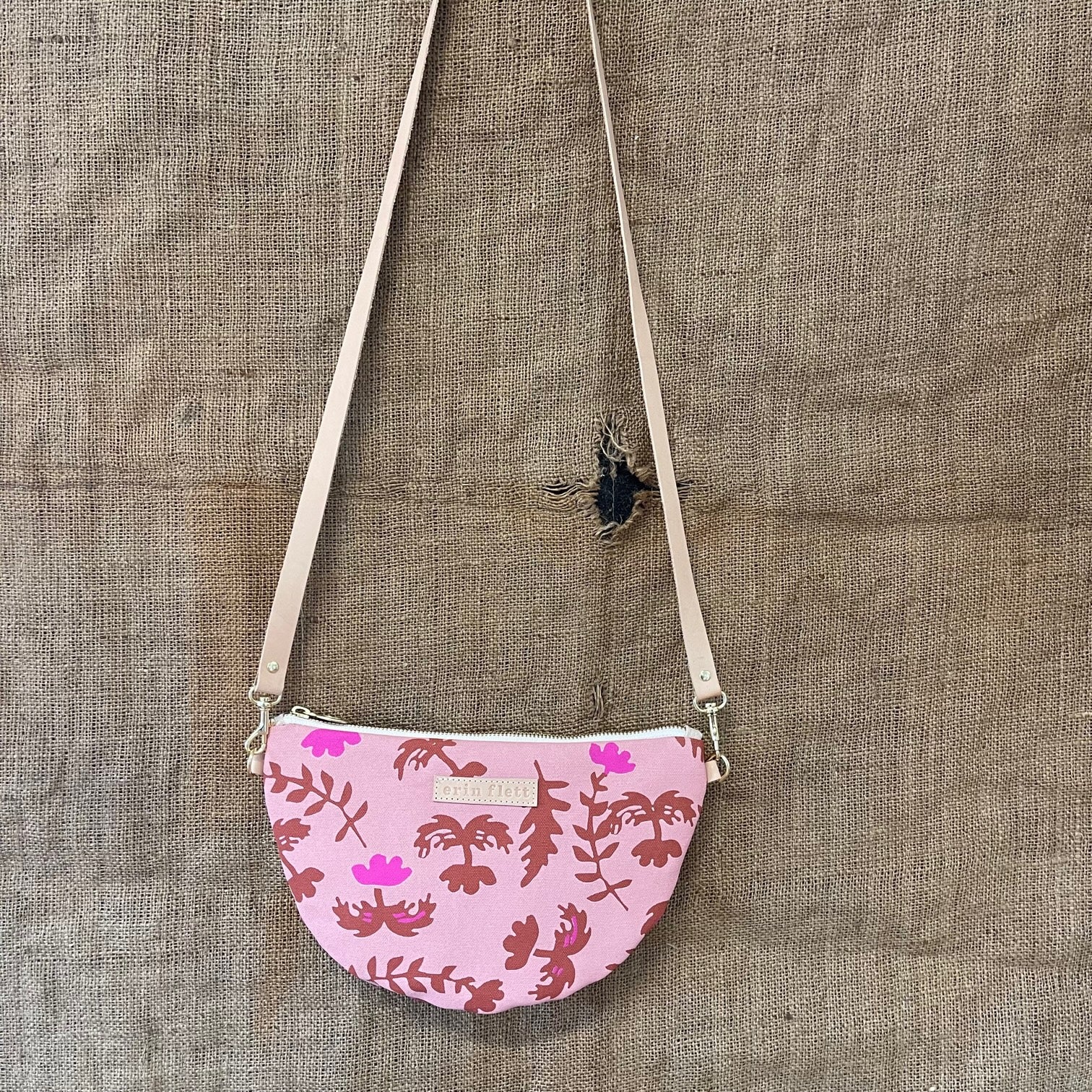 Pink Oak Rose Half Moon Bag