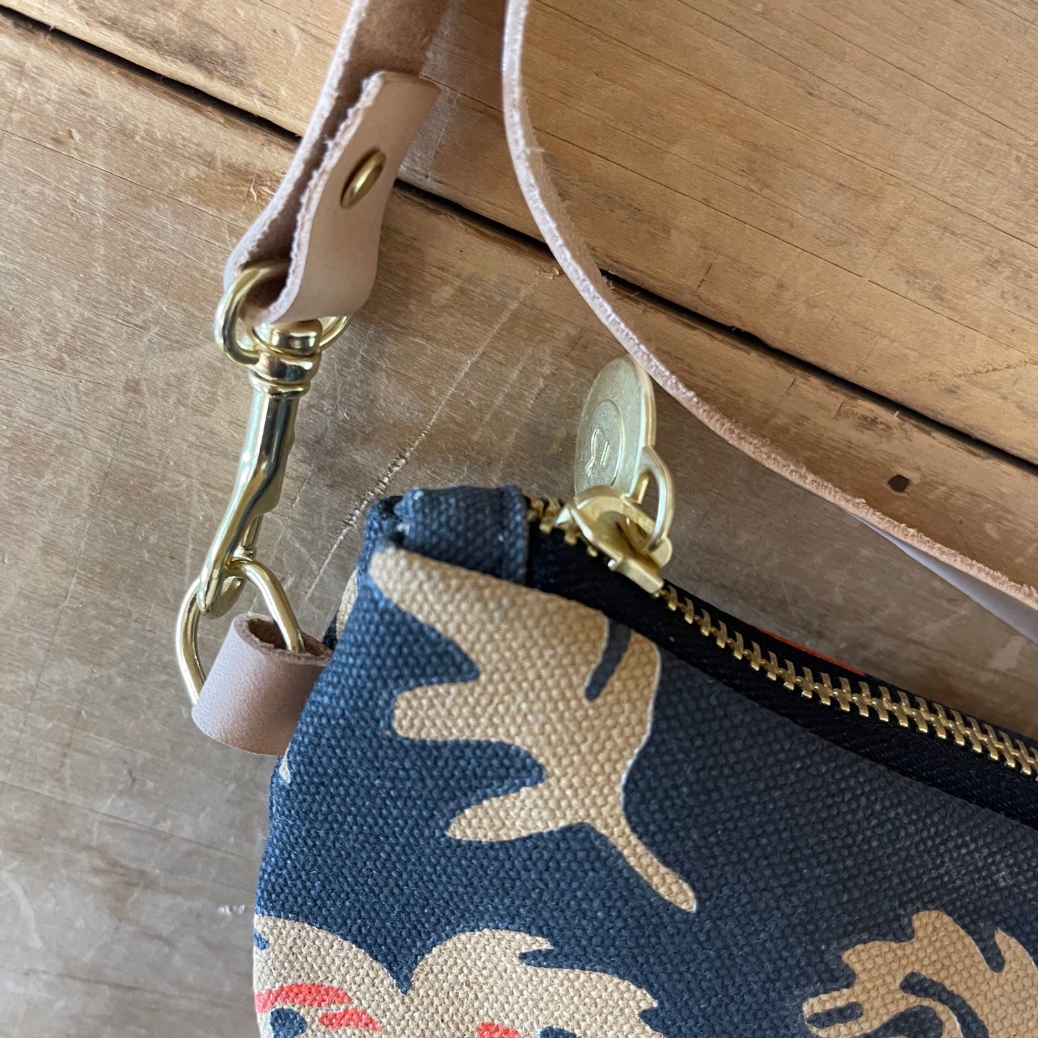 Worn Black Oak Rose Half Moon Bag