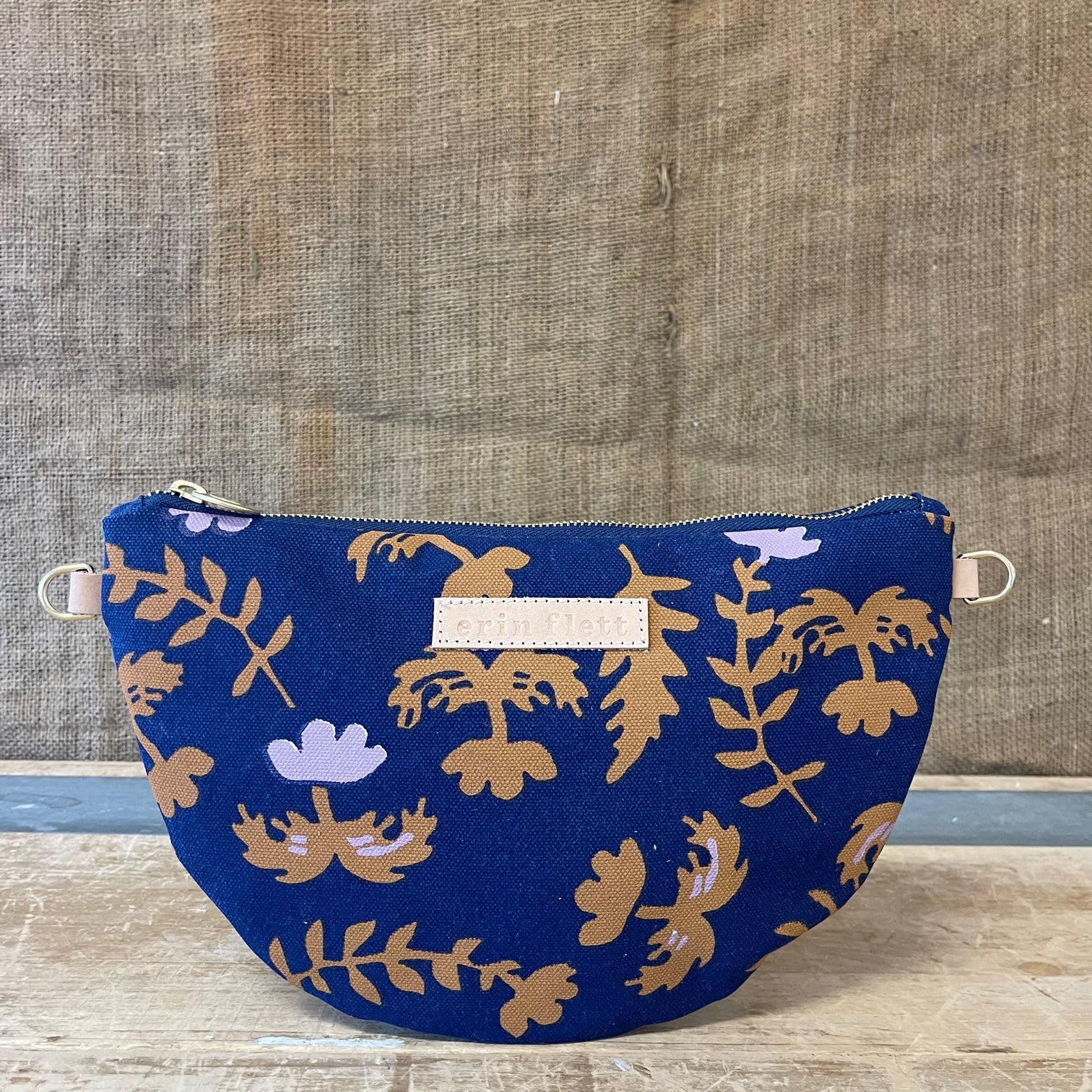 Navy Oak Rose Half Moon Bag