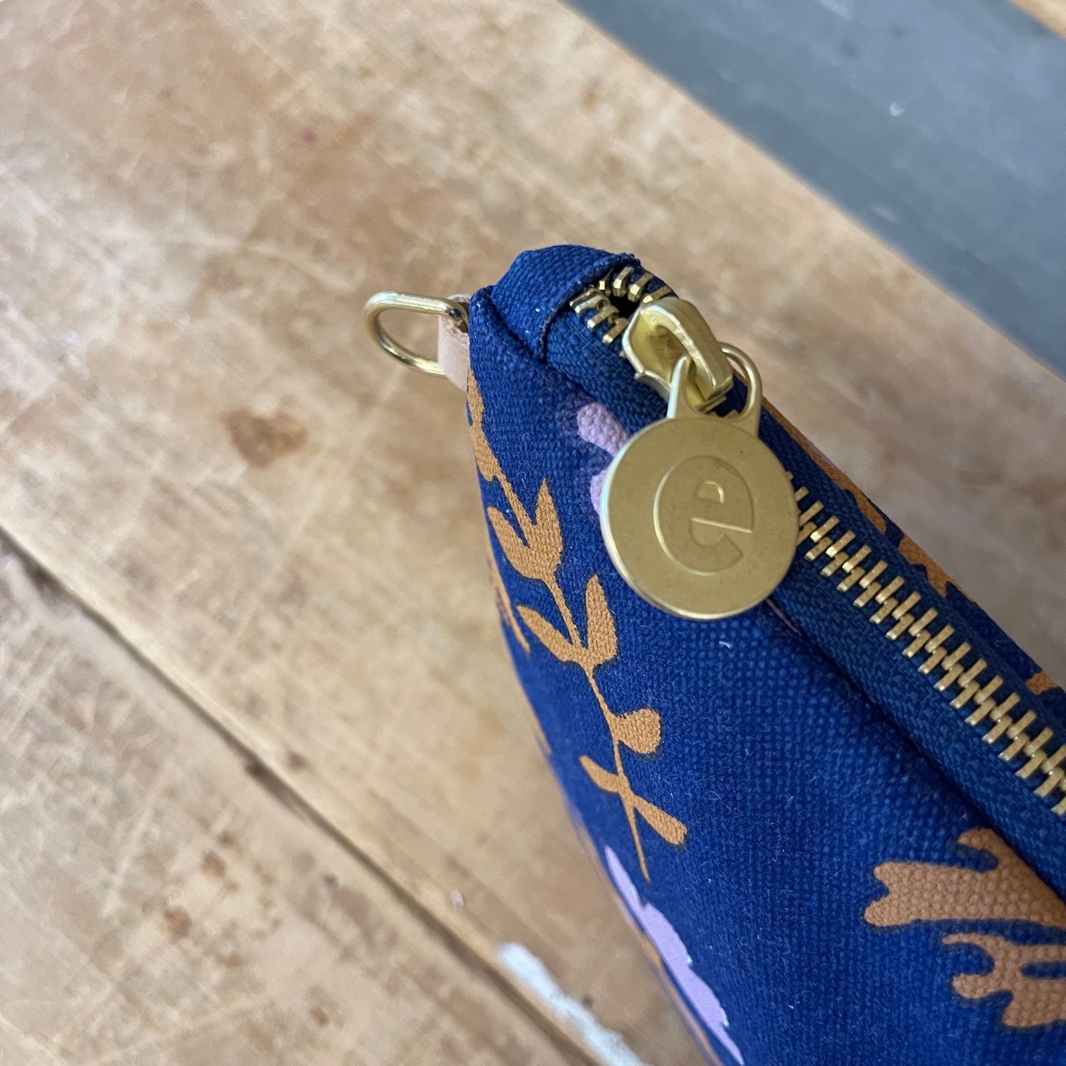 Navy Oak Rose Half Moon Bag
