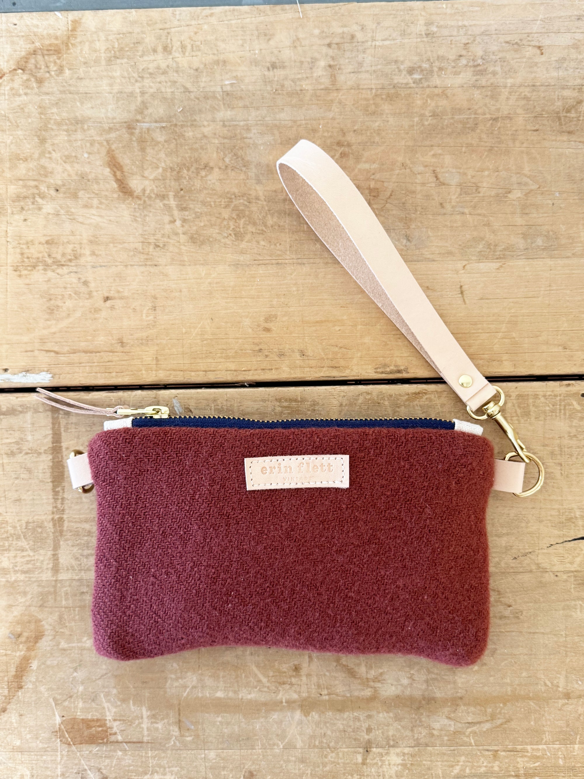 Vintage Burgundy Wool Ellie Wristlet - Erin print inside