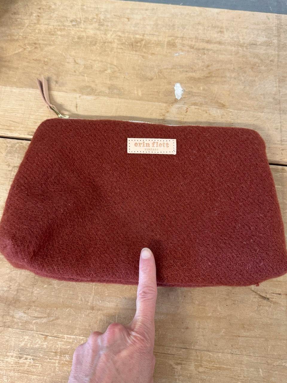 Vintage Laura Wool Pouch - Merlo Wine + Erin Flett Print inside
