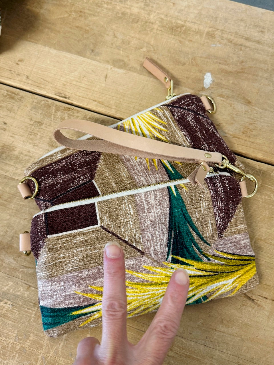 Vintage Bark Cloth Cotton Table Cloth Ellie Wristlet - Erin print inside