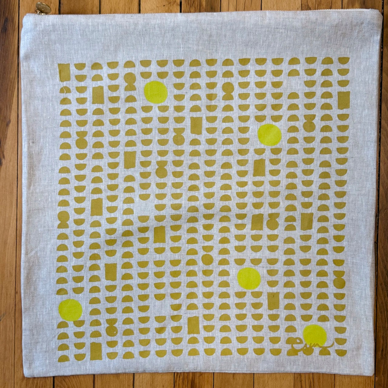 Pillow Cover - Linen Modern Print Ochre and Yellow