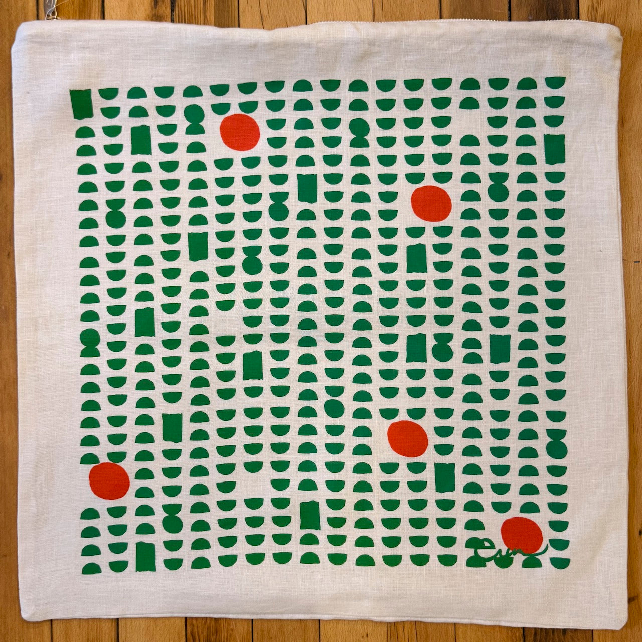 Oat Linen Geo Kelly + Anthro Pillow Cover