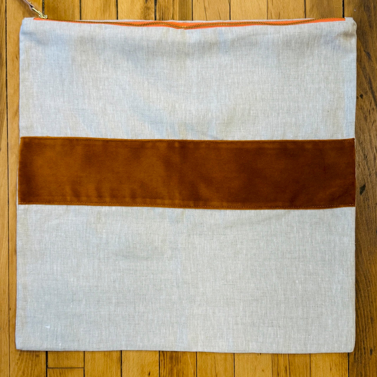 Oat Linen Sienna Cotton Velvet Band Pillow Cover