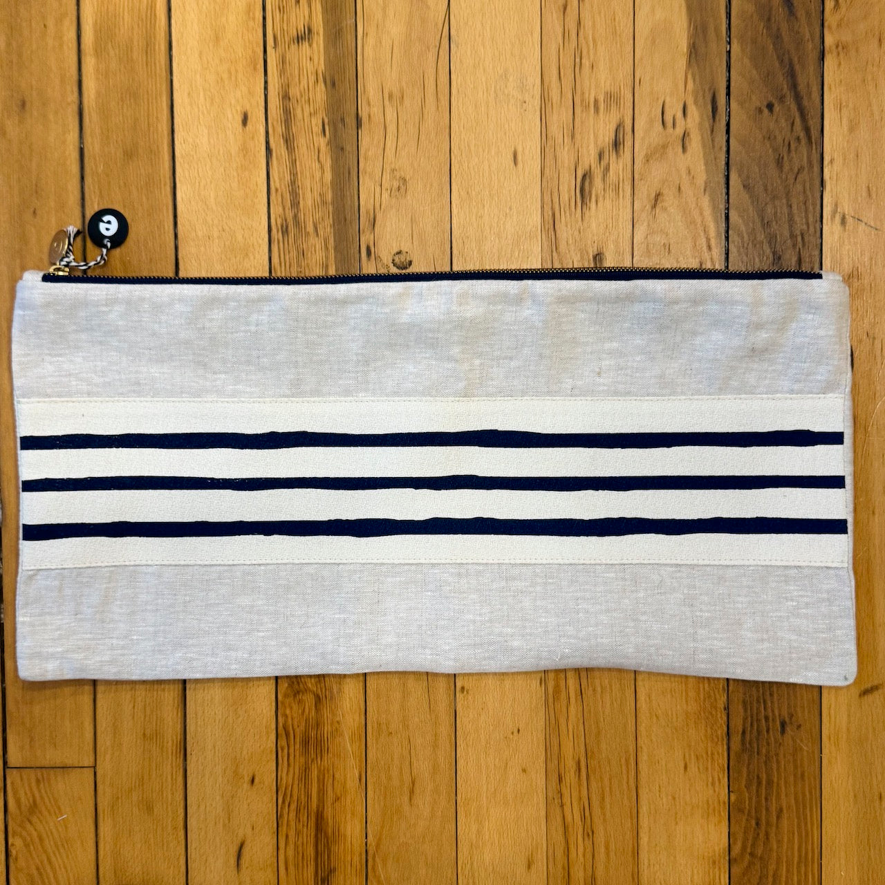 3 Line Navy Stripe Lumbar Band Oat Linen Lumbar