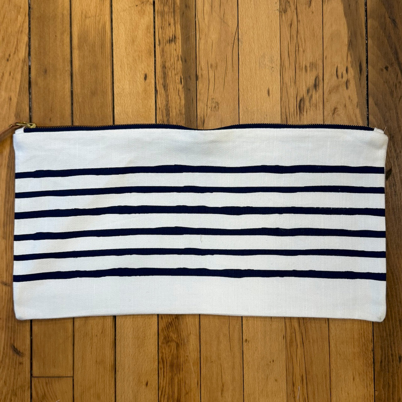 Super Luxe Off White BELGIUM LINEN 6 Line Navy Stripe Lumbar Cover