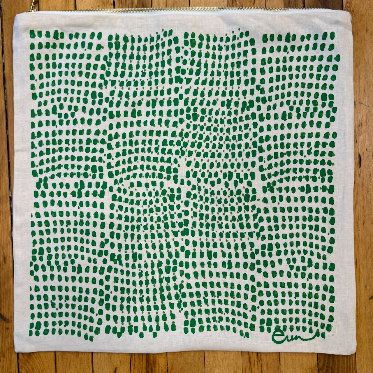 20x20 Natural Linen Pillow Cover in Double Dot in Kelly and Evergreen