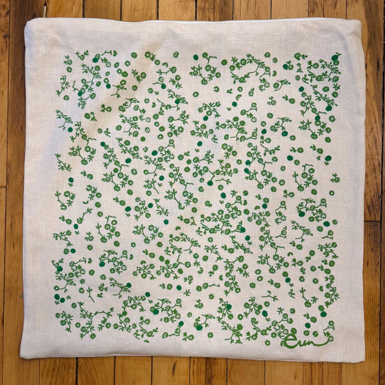 20x20 Natural Linen Pillow Cover in Aster Kelly + Evergreen