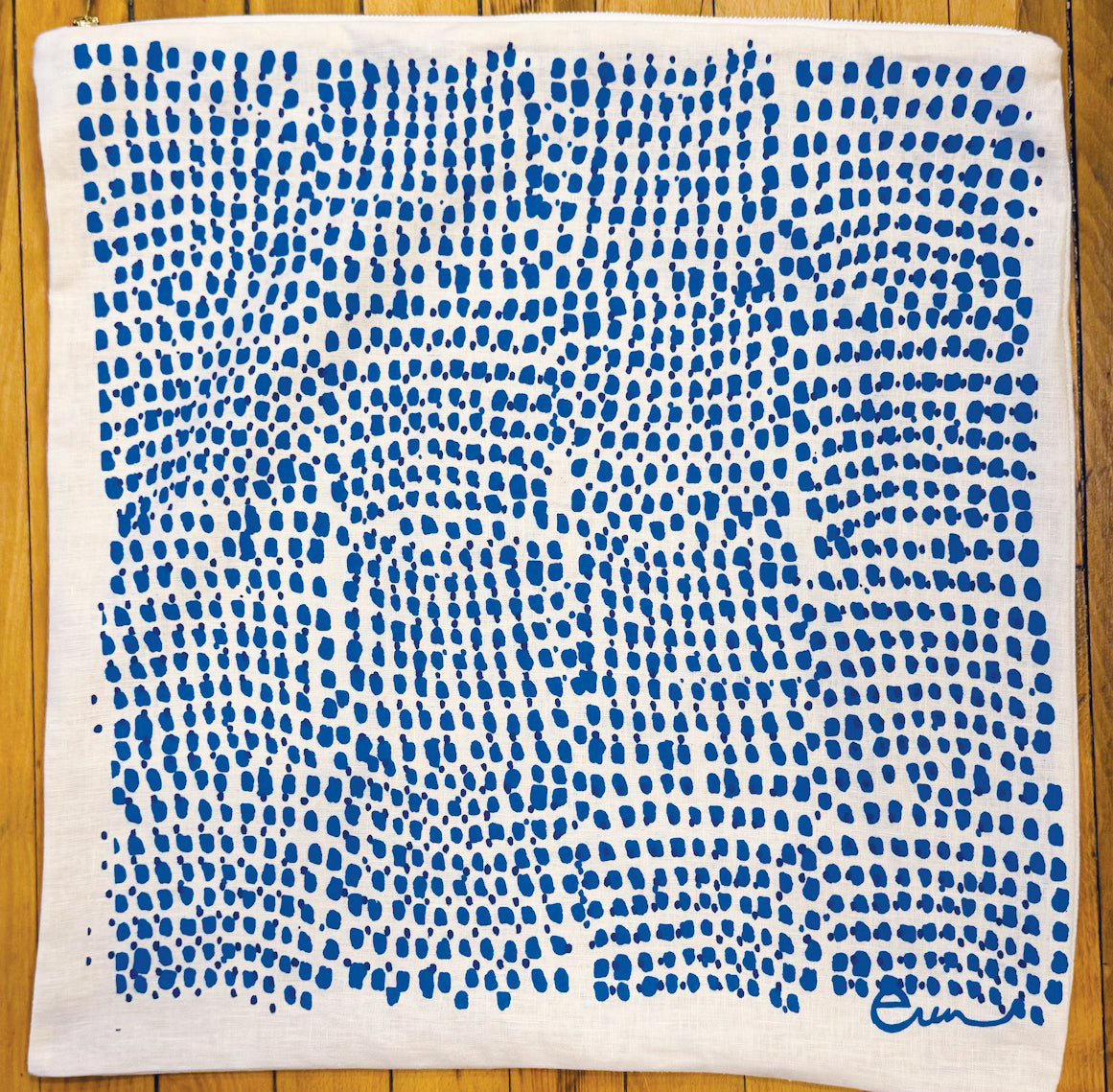 20x20 Natural Linen Pillow Cover in Royal Double Dot