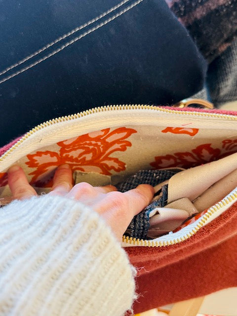 Vintage Burgundy Wool Clutch - Erin print inside