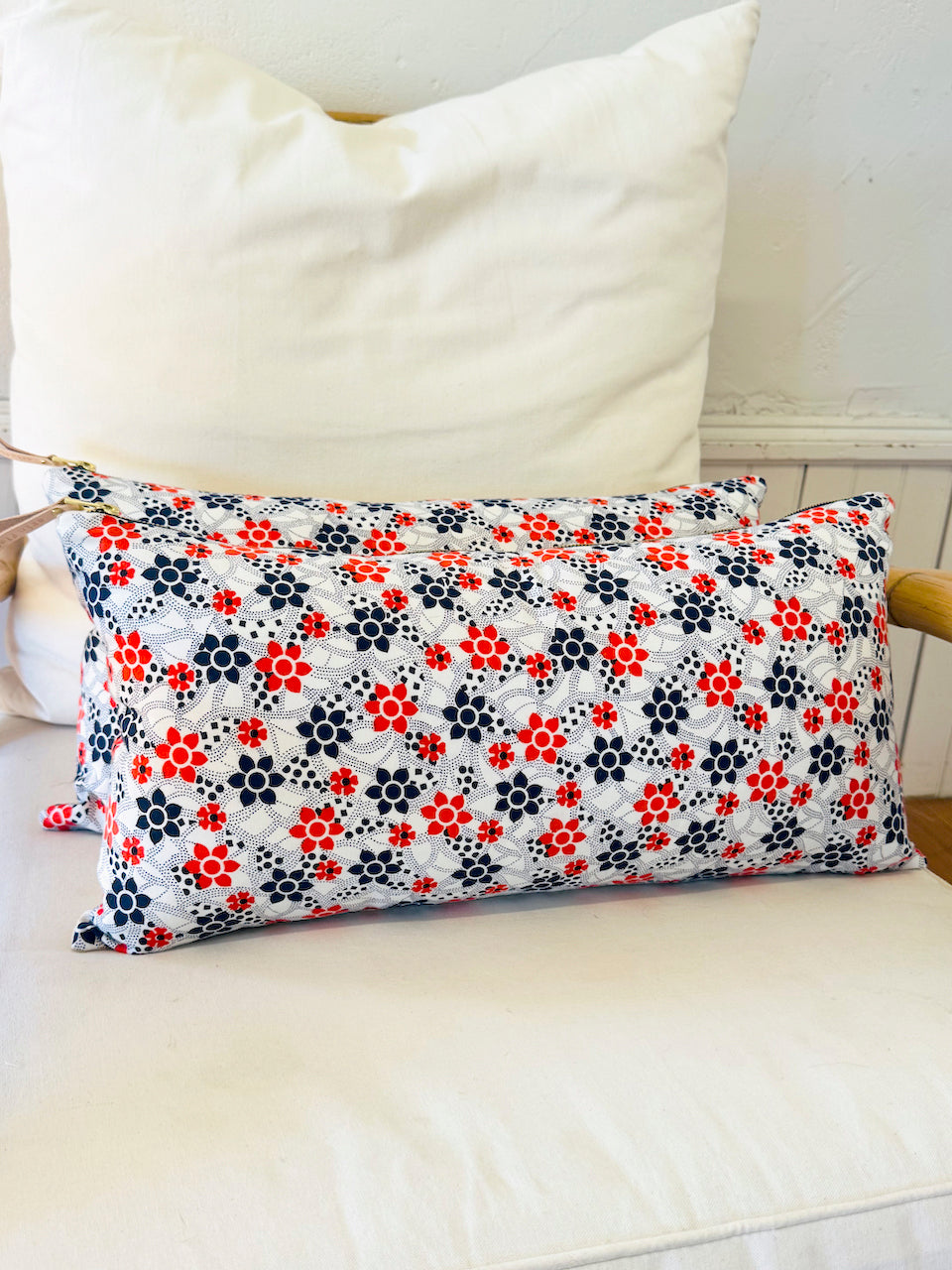 Vintage orange and navy Cotton Lumbar Pillow Cover (Erin's FAV!!!)