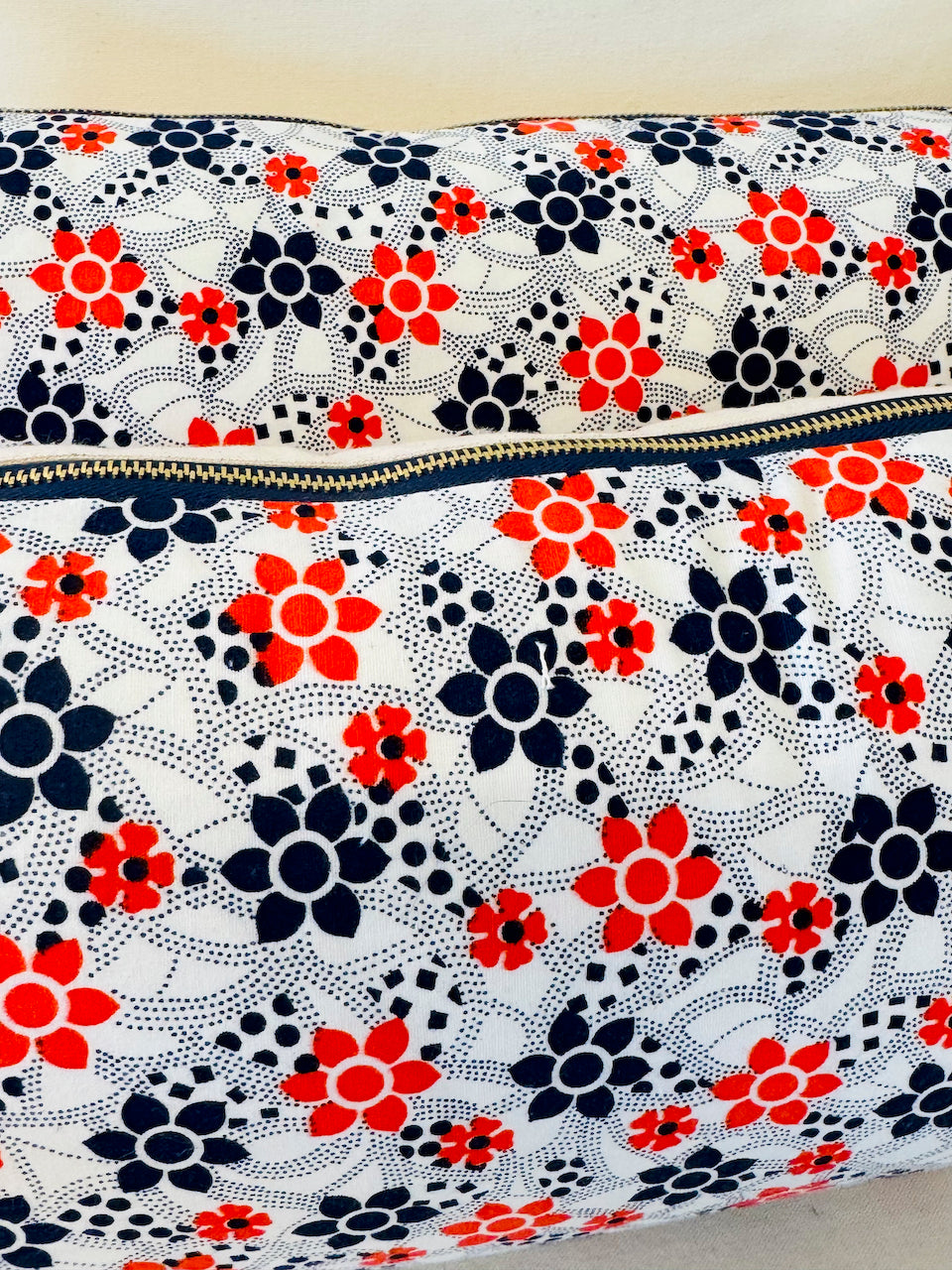 Vintage orange and navy Cotton Lumbar Pillow Cover (Erin's FAV!!!)