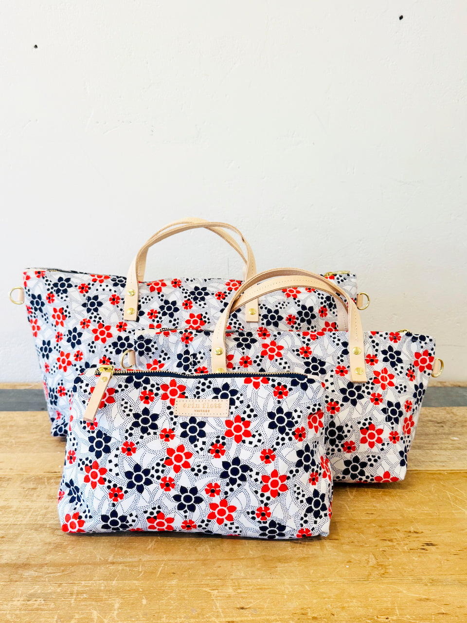 Vintage orange and navy floral pencil zip - Erin print inside (MY FAV)