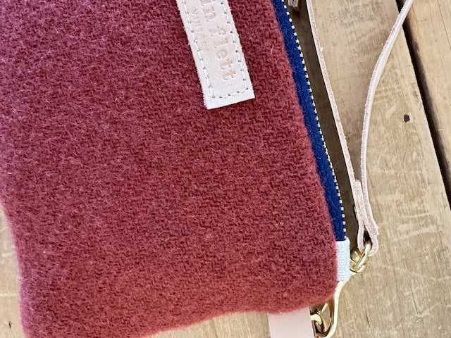 Vintage Burgundy Wool Ellie Wristlet - Erin print inside